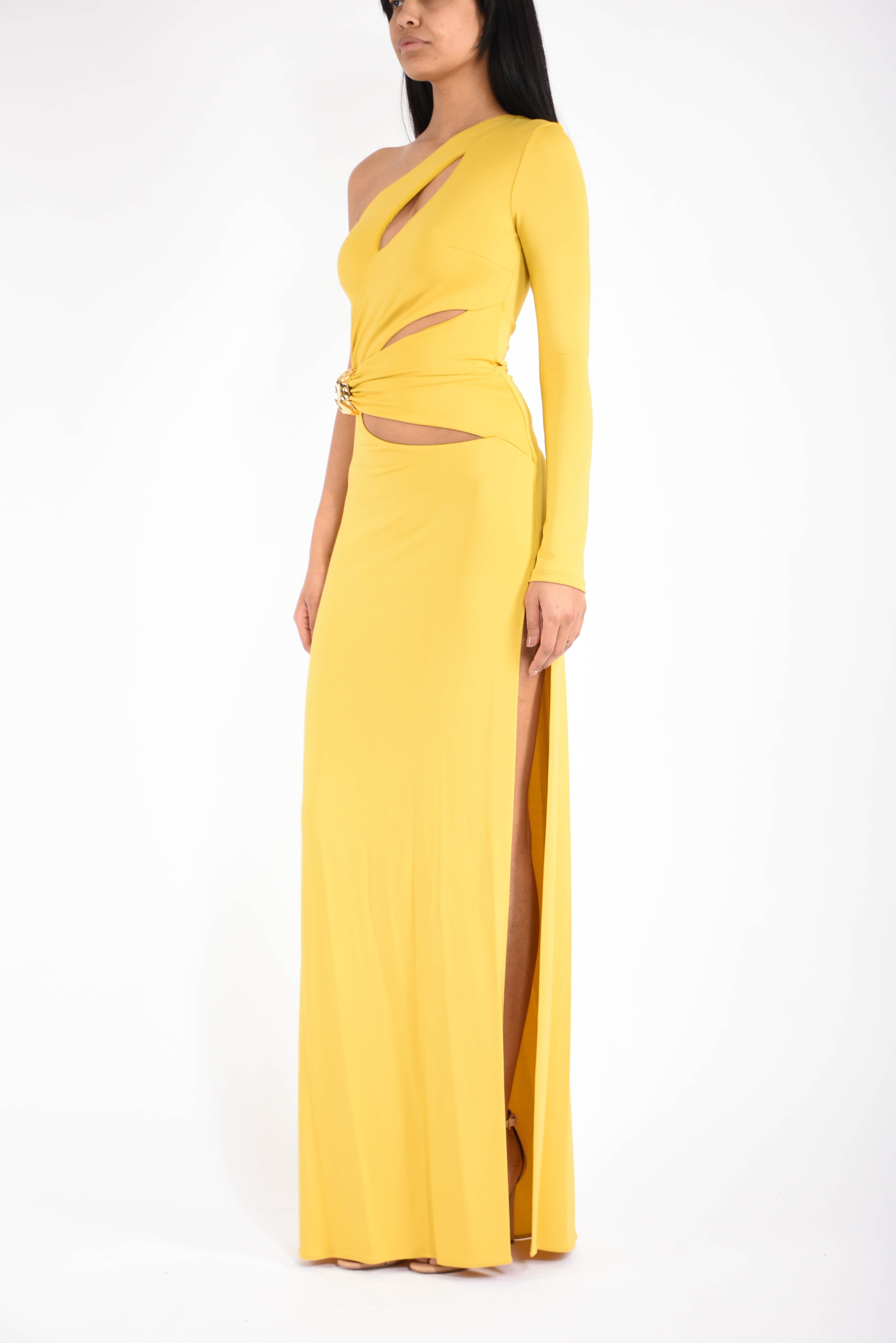 Abito lungo in jersey crêpe con dettaglio gioiello