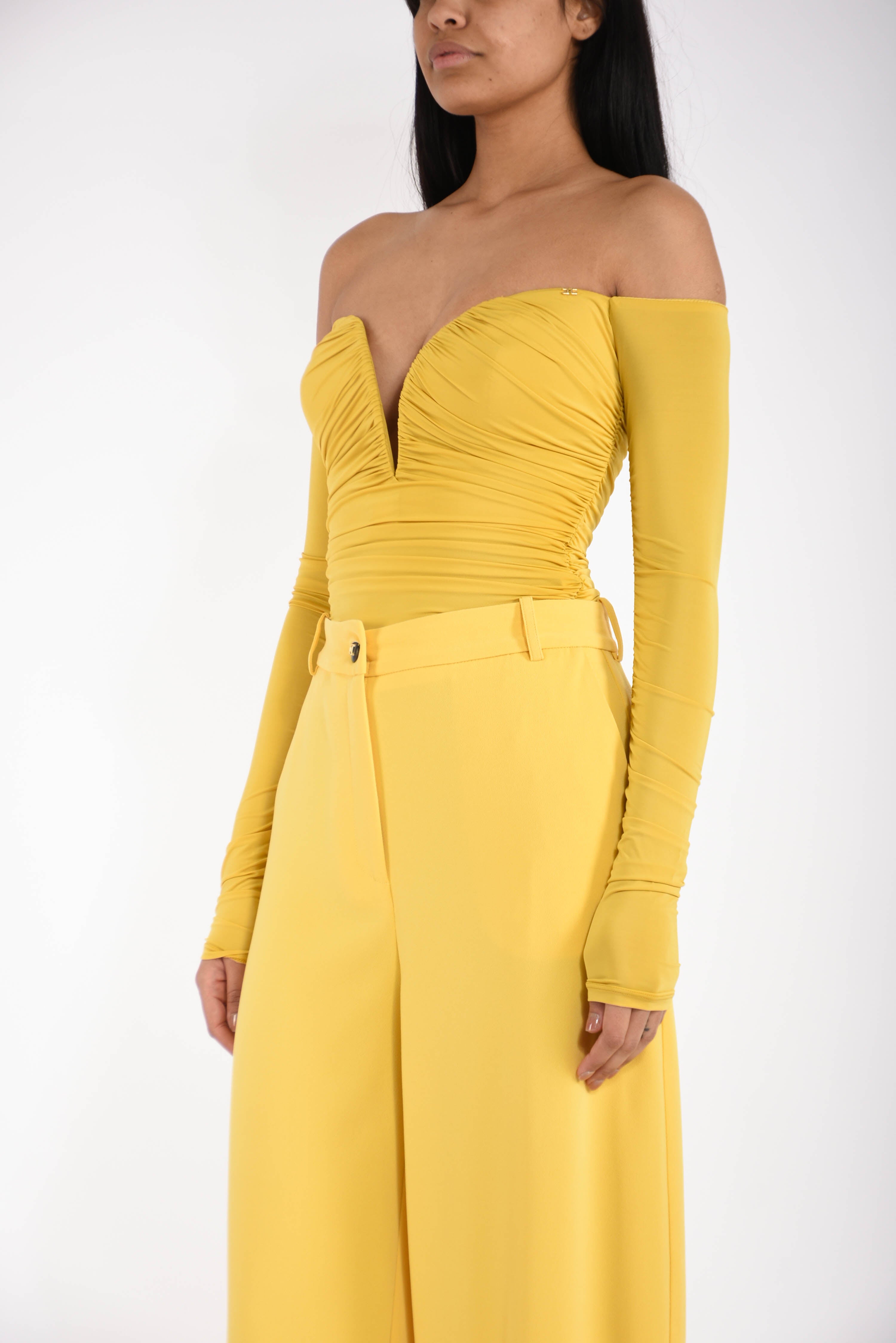 Body in jersey crêpe leggero con drappeggi