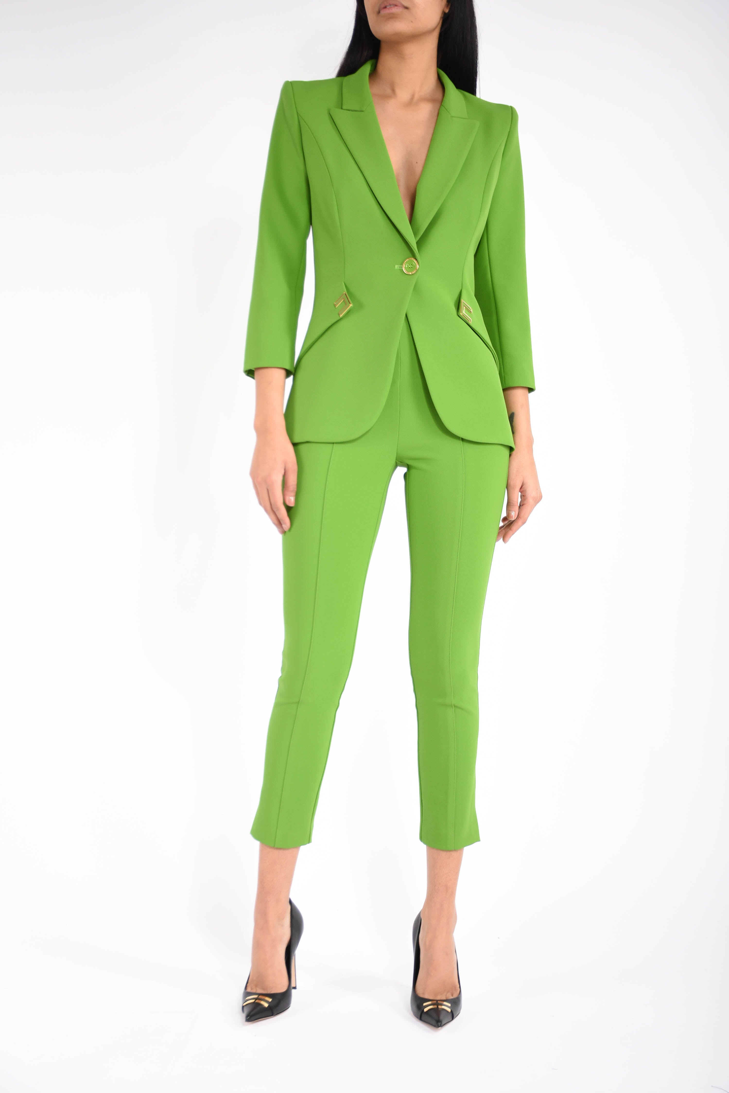 Giacca in doppio crêpe stretch con dettagli logo