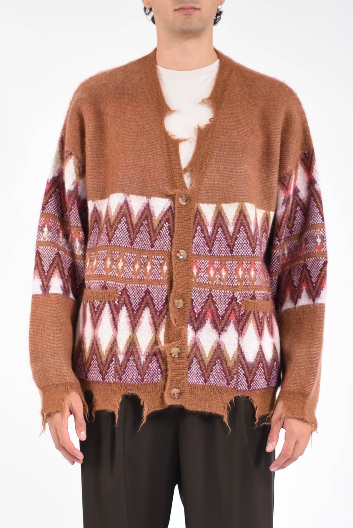 cardigan in misto lana jacquard destroyed