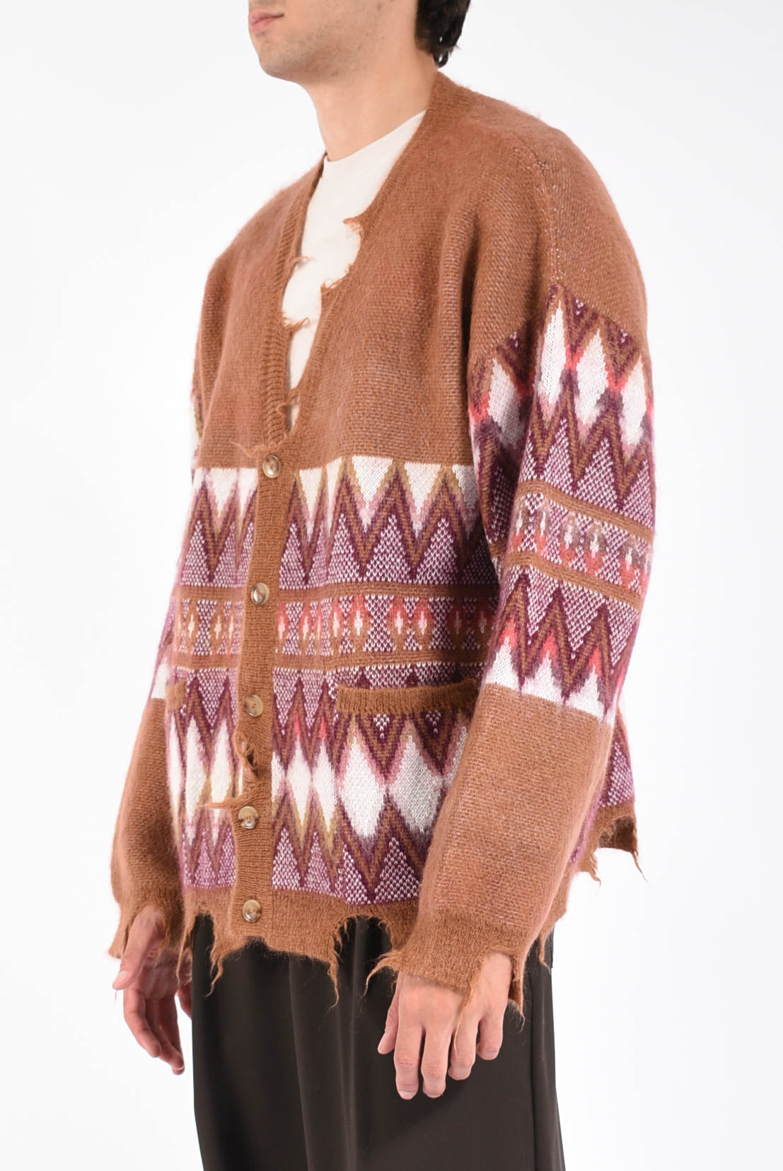 cardigan in misto lana jacquard destroyed