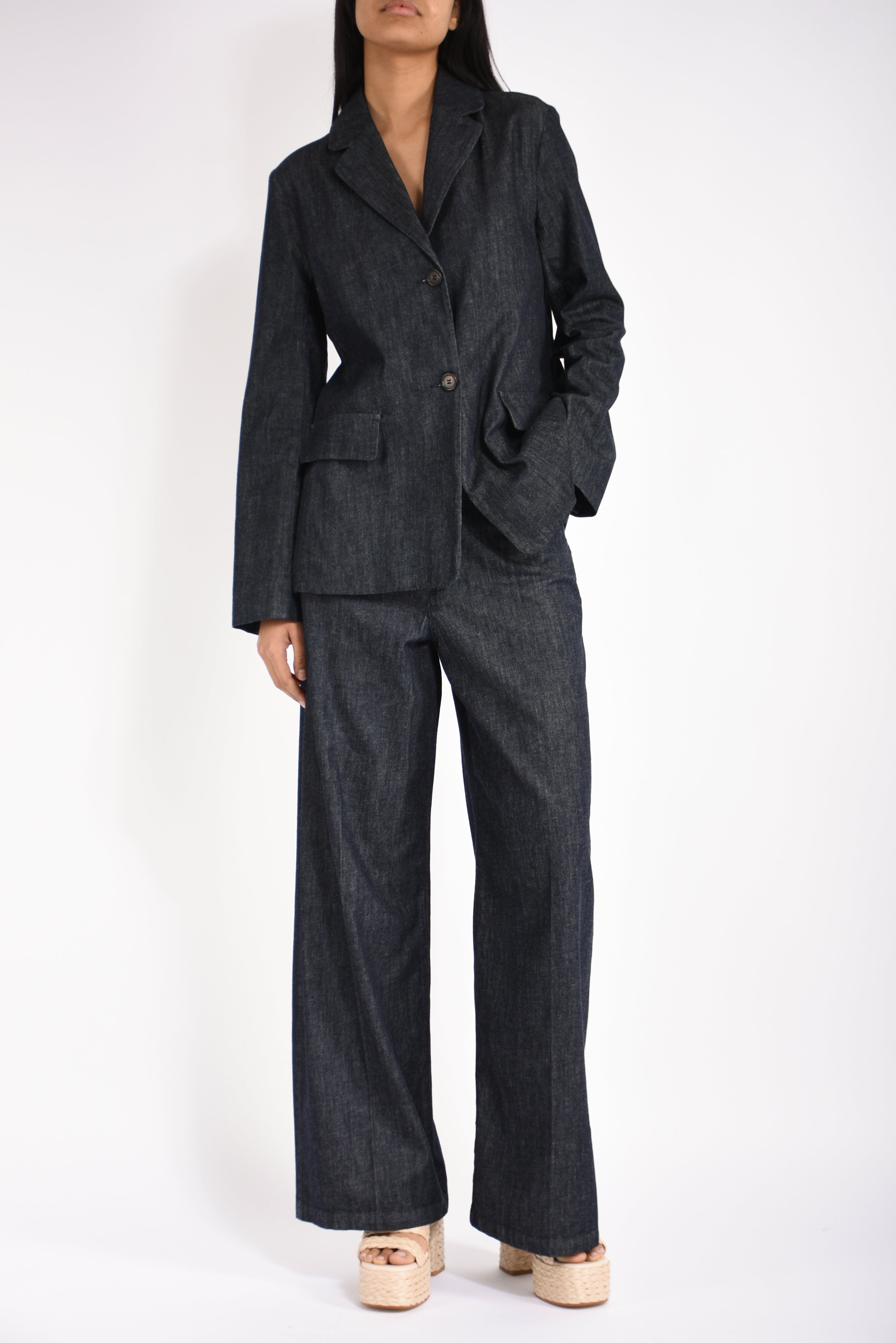 giacca monopetto in denim leone