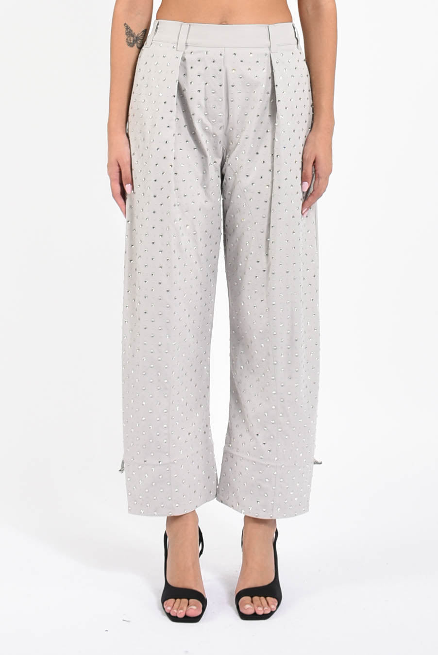 Pantaloni con strass pepita