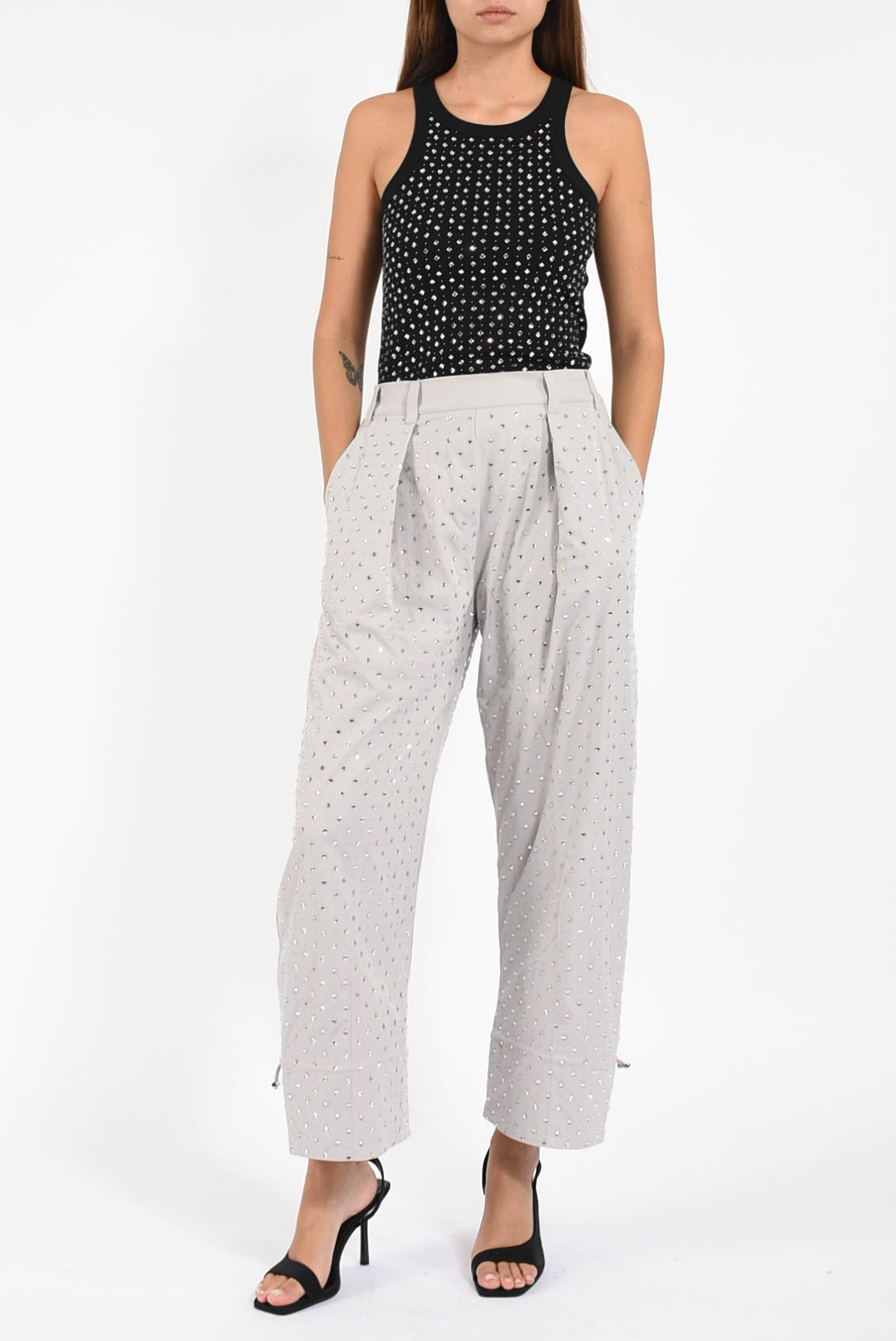 Pantaloni con strass pepita