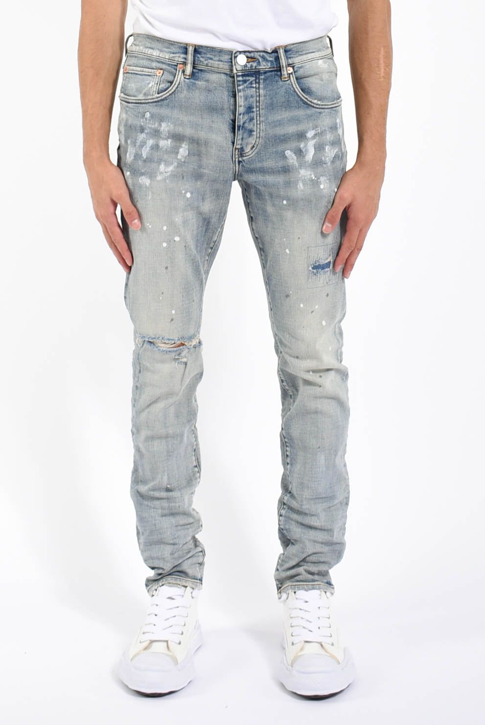 Jeans light indigo paint blowout