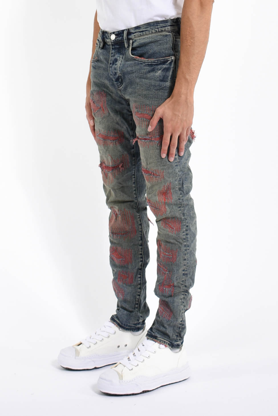 Jeans indigo red weft blowout