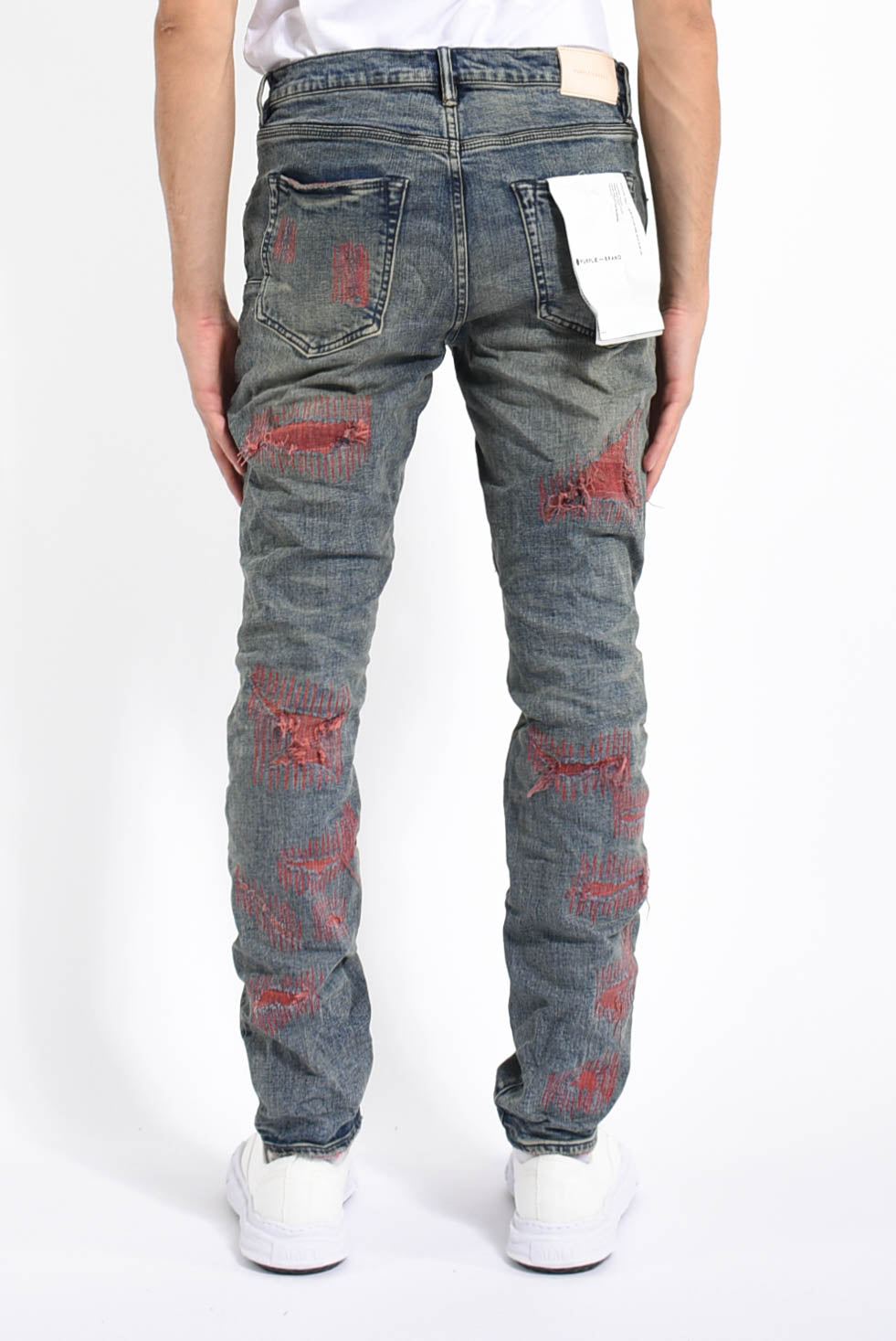 Jeans indigo red weft blowout