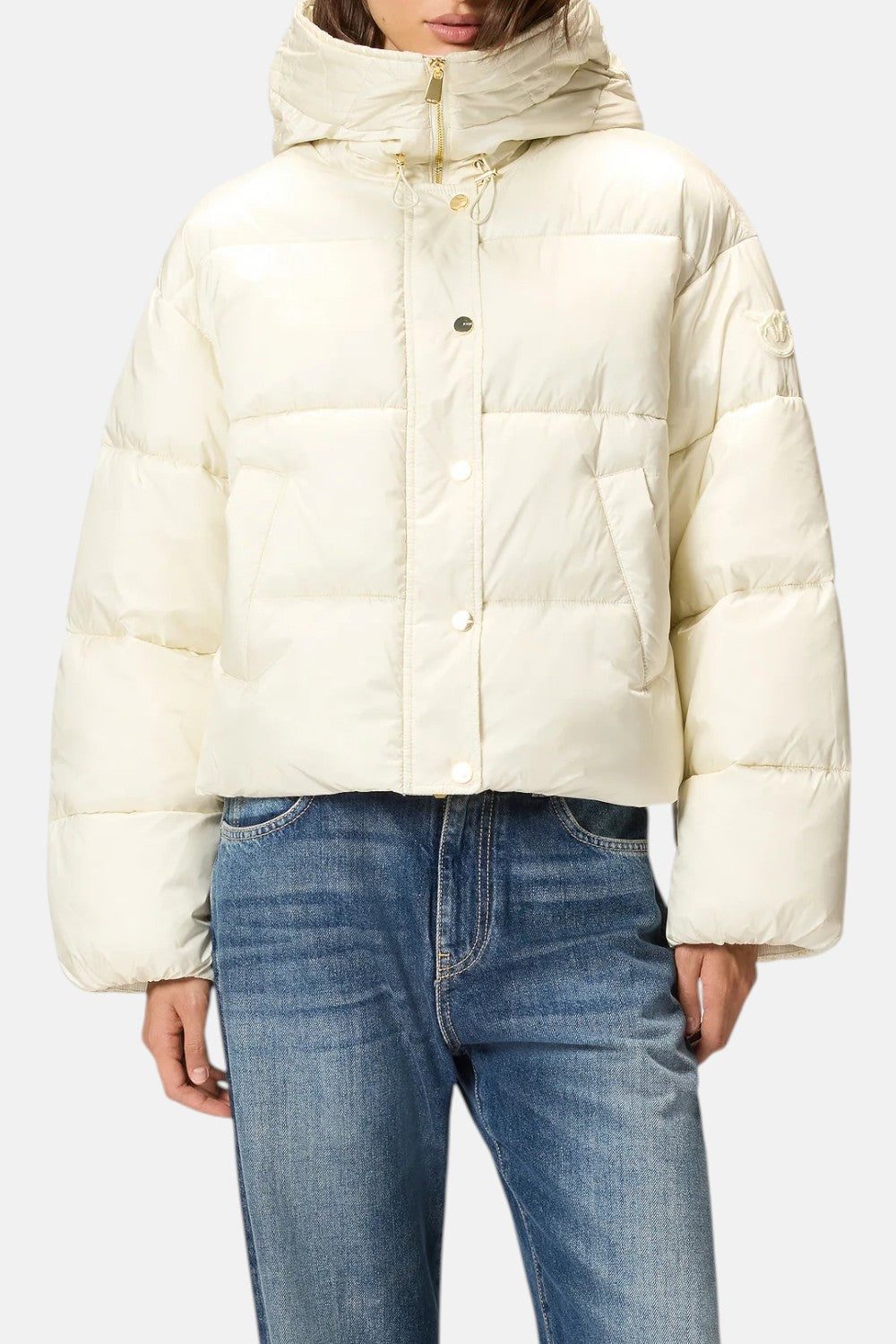 piumino con cappuccio in tela tecnica impasto