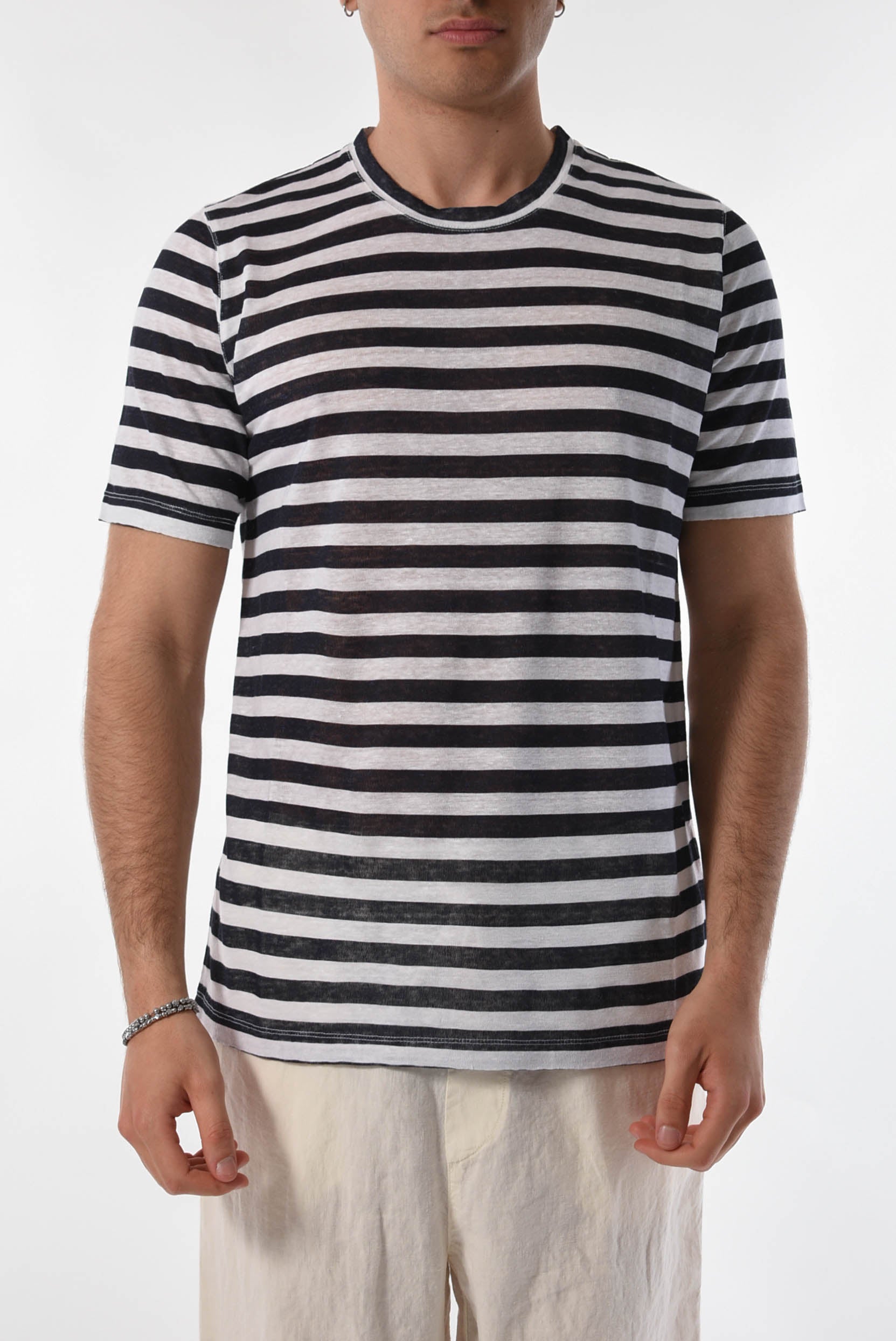 120% LINO T-shirt rigata