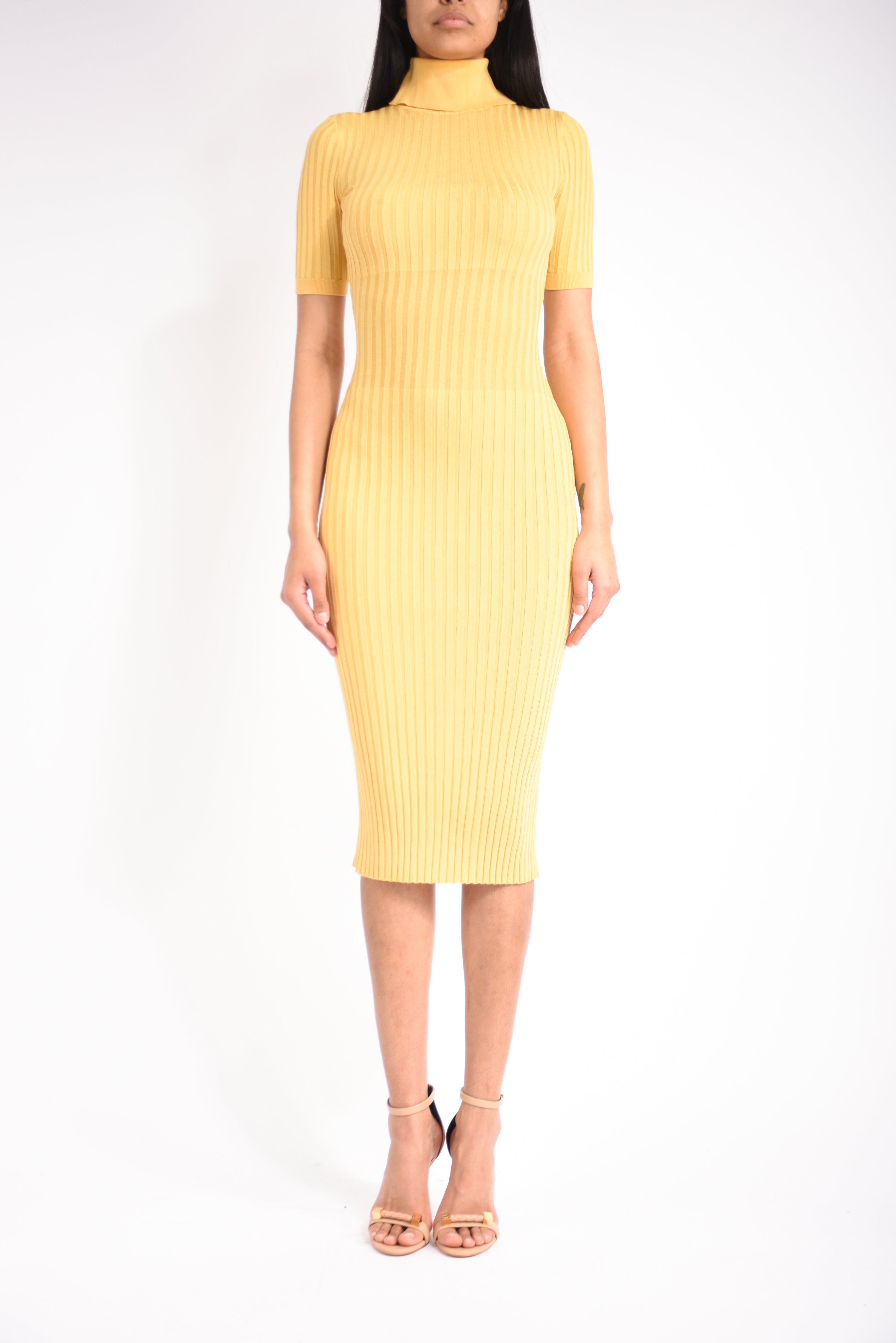 Abito midi  in maglia con trasparenze