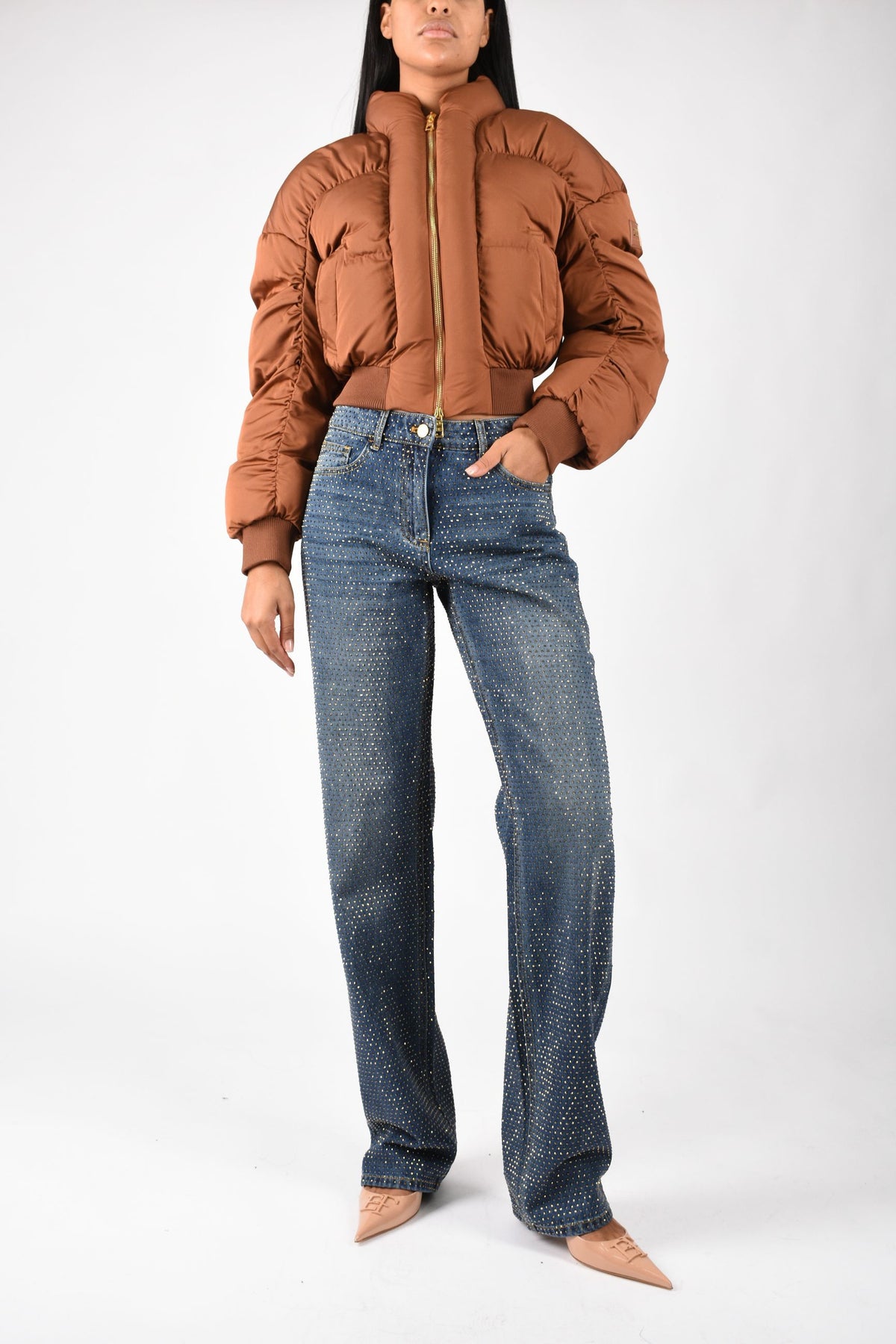 Jeans a palazzo con strass PJ24D66E2