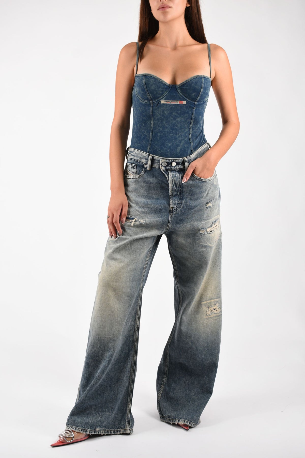 Body in jersey effetto denim A22550QTJBV