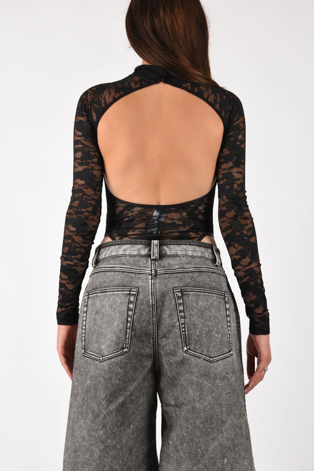 Body in pizzo di nylon con schiena scoperta A225720DRAK