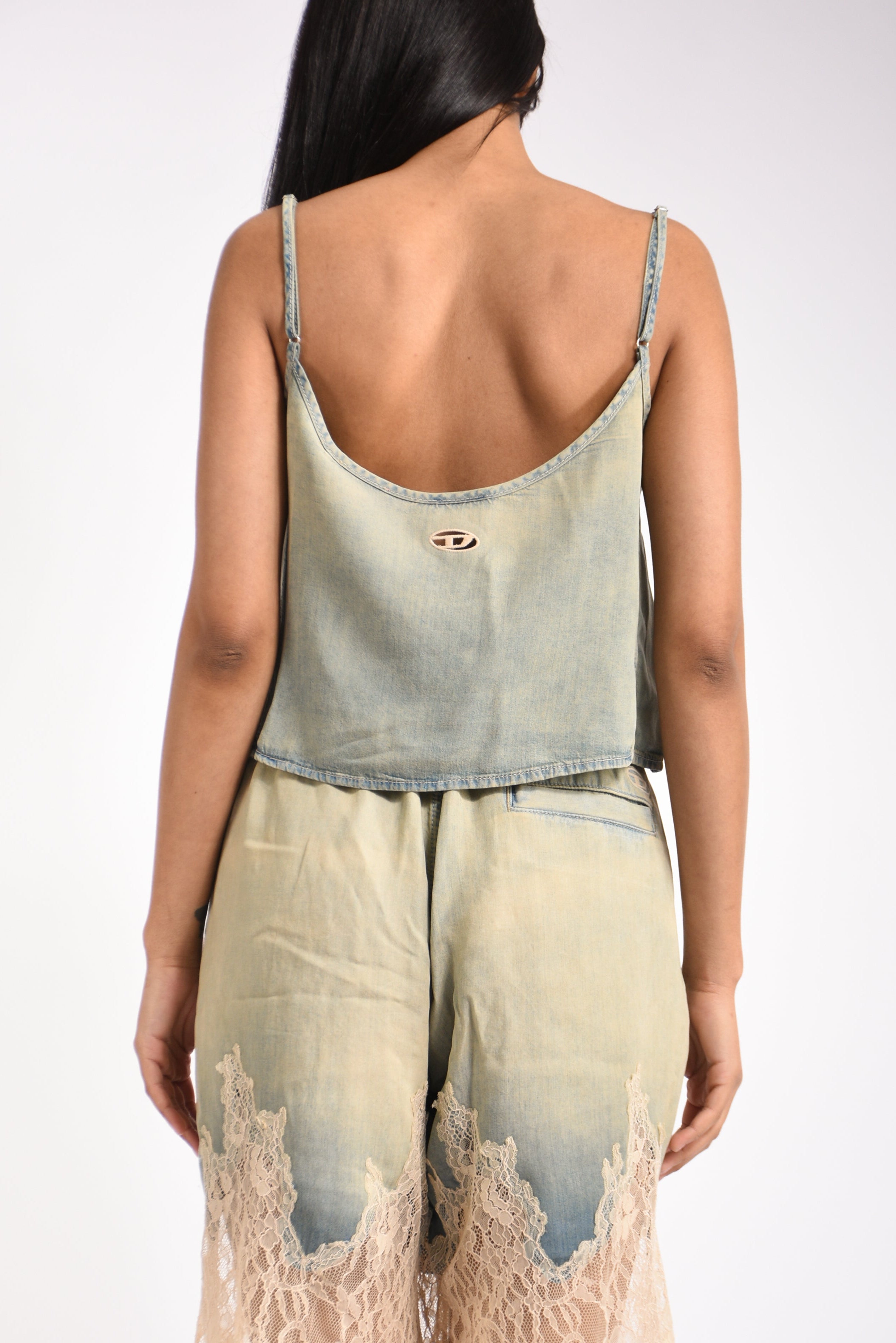 top in pizzo e denim de-mery-s