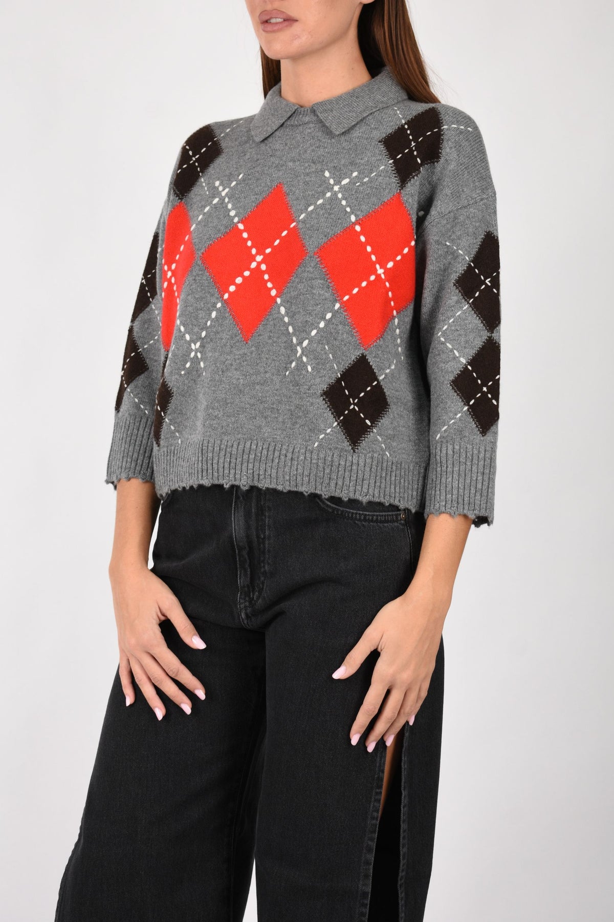 Maglia in lana e cashmere a rombi 107286A3IE