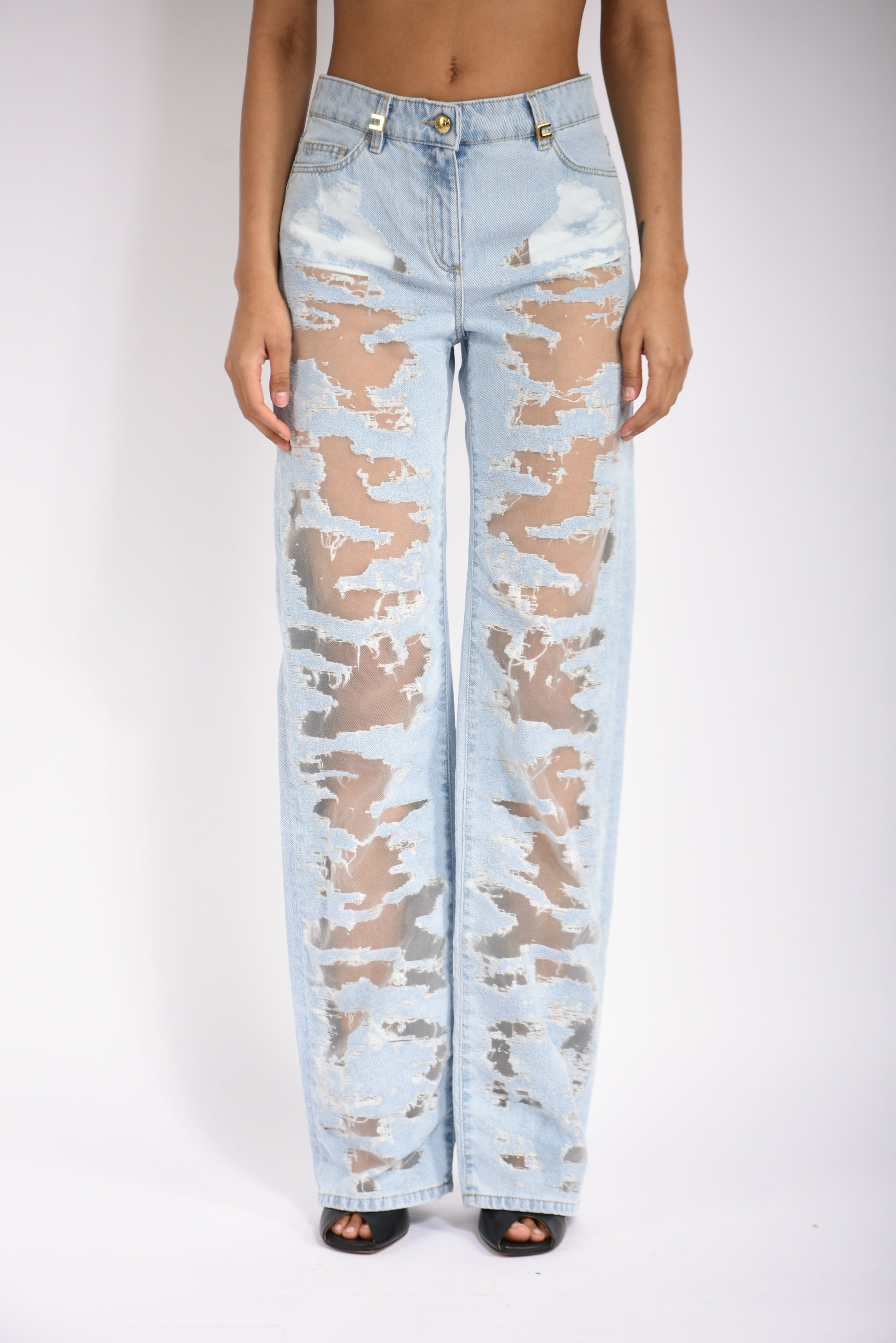 jeans a palazzo con dettagli in organza