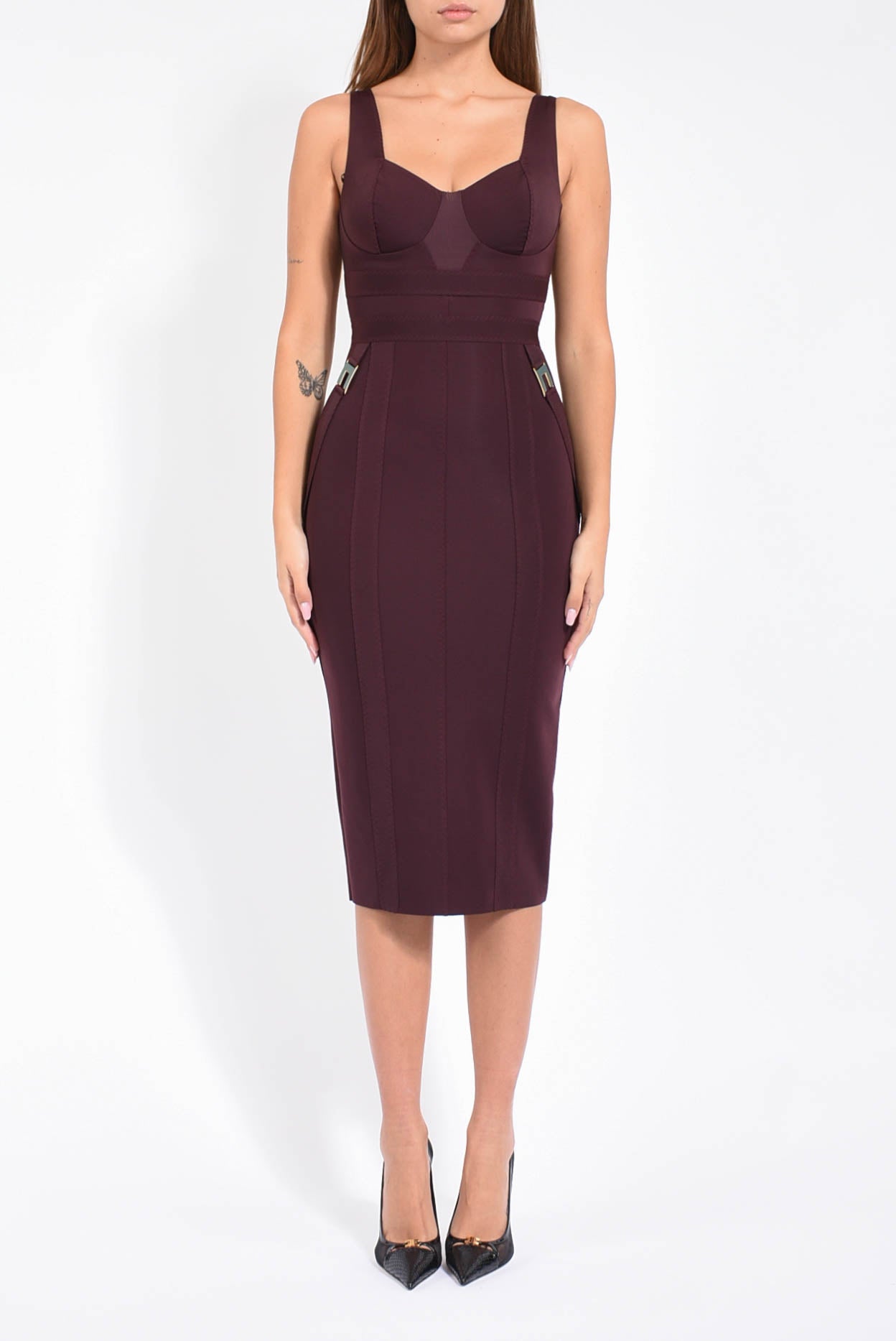 Abito midi bustier in tessuto bielastico