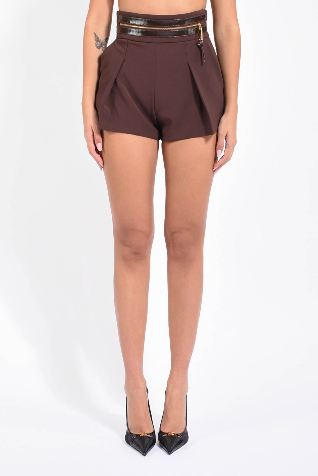 Shorts in crêpe leggero con fascia craquelé