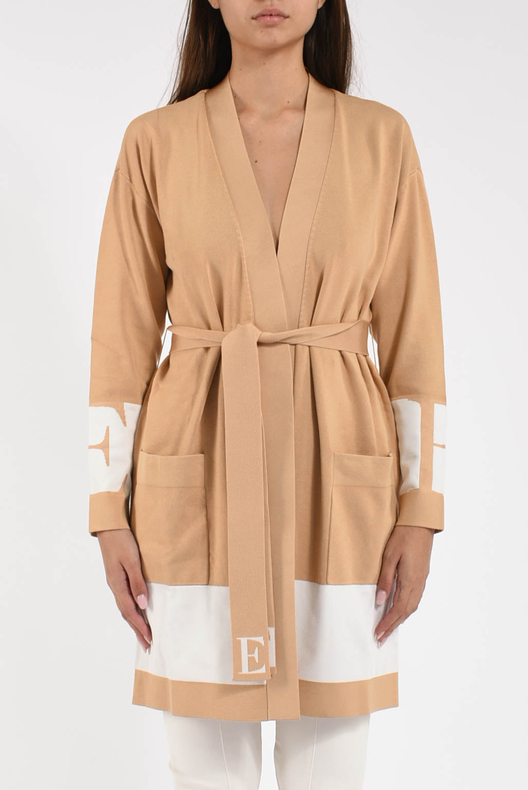 Cardigan in viscosa con bande lucide