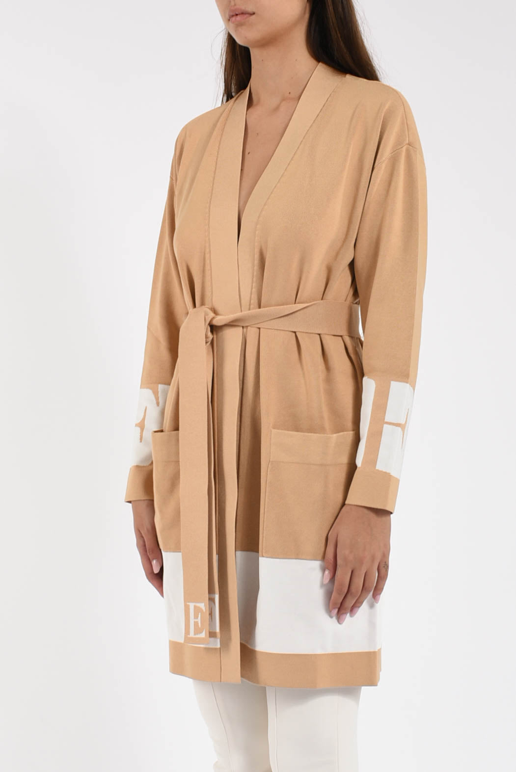 Cardigan in viscosa con bande lucide