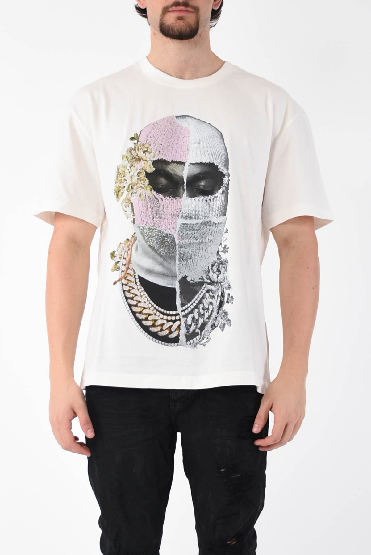 IH NOM UH NIT t-shirt whit newspaper mask print