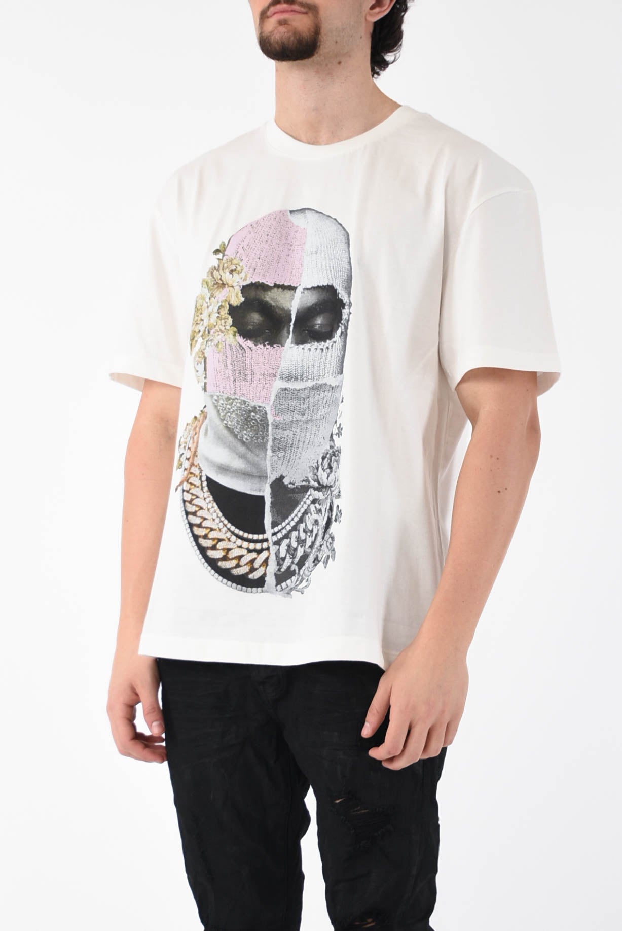 IH NOM UH NIT t-shirt whit newspaper mask print