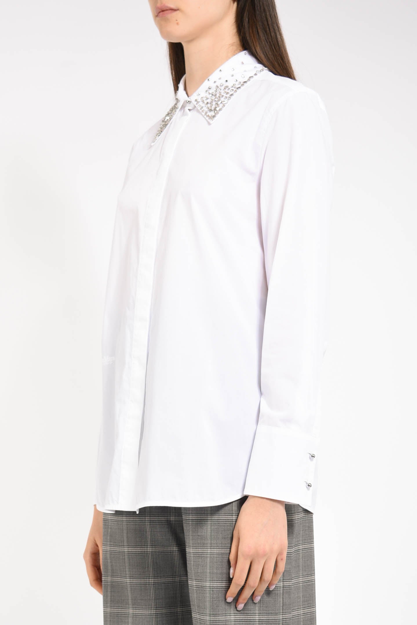 Camicia in popeline con cristalli modello staffa