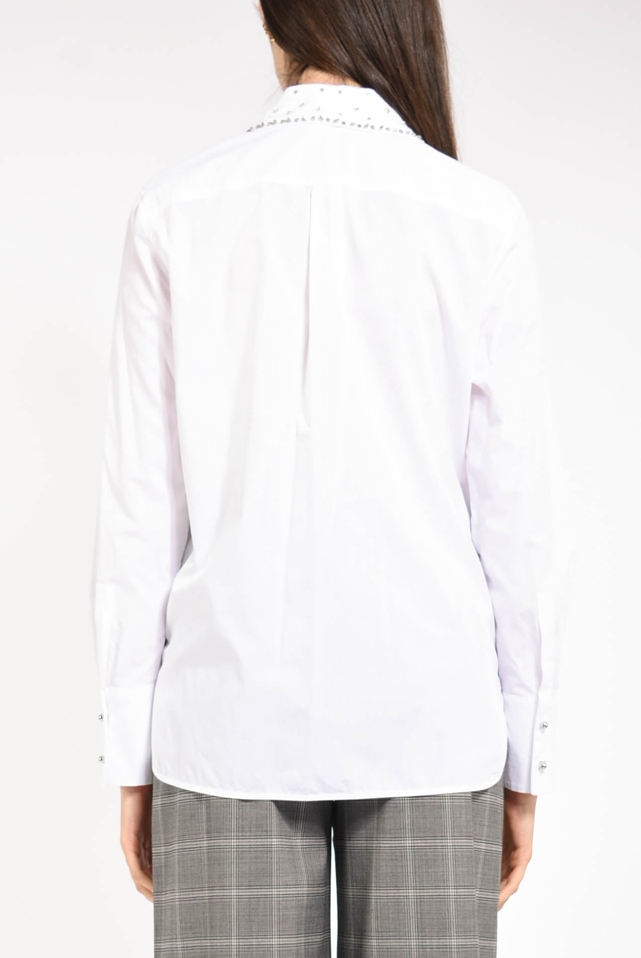 Camicia in popeline con cristalli modello staffa