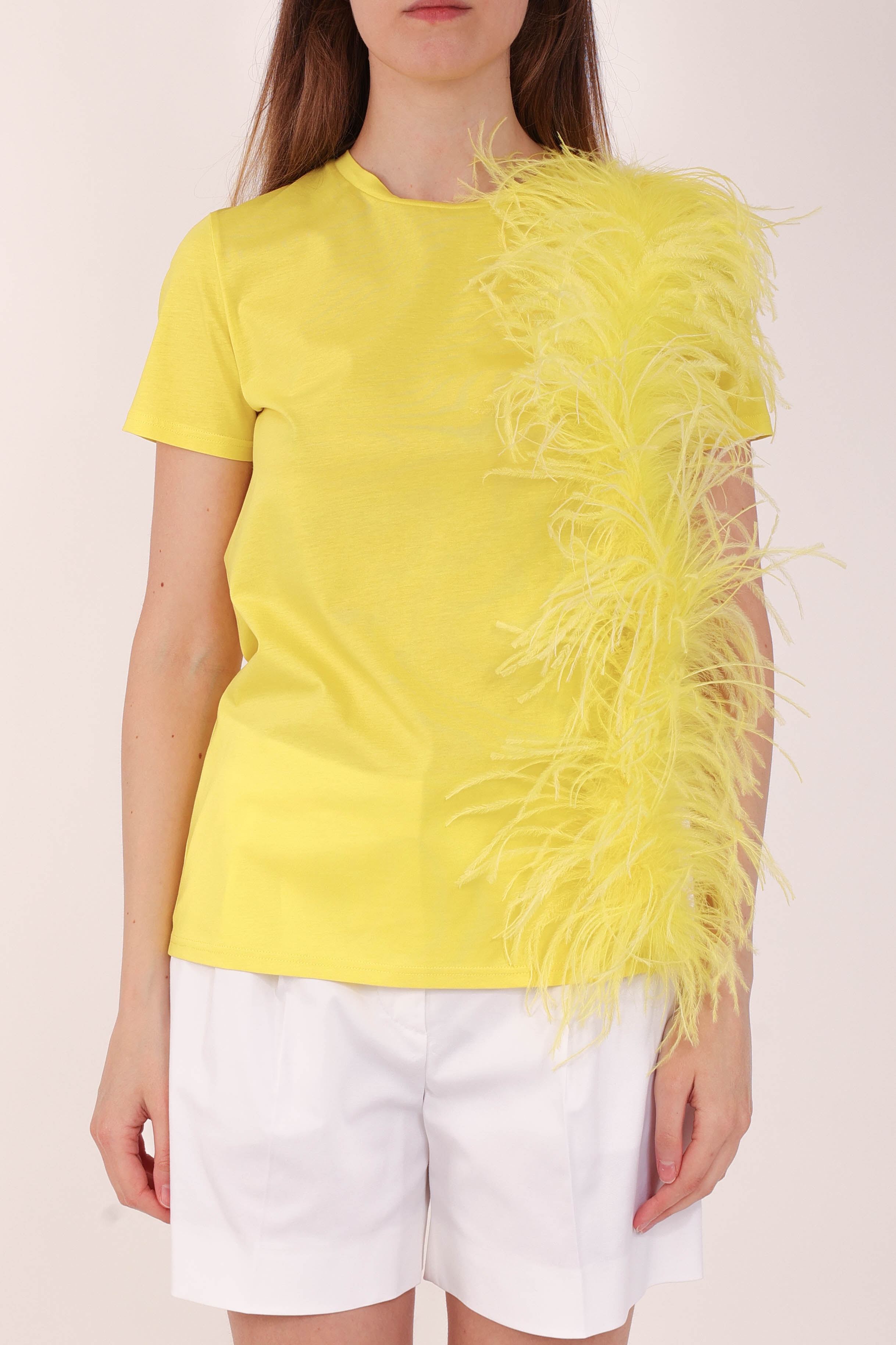 MAX MARA STUDIO t-shirt con piume lappole