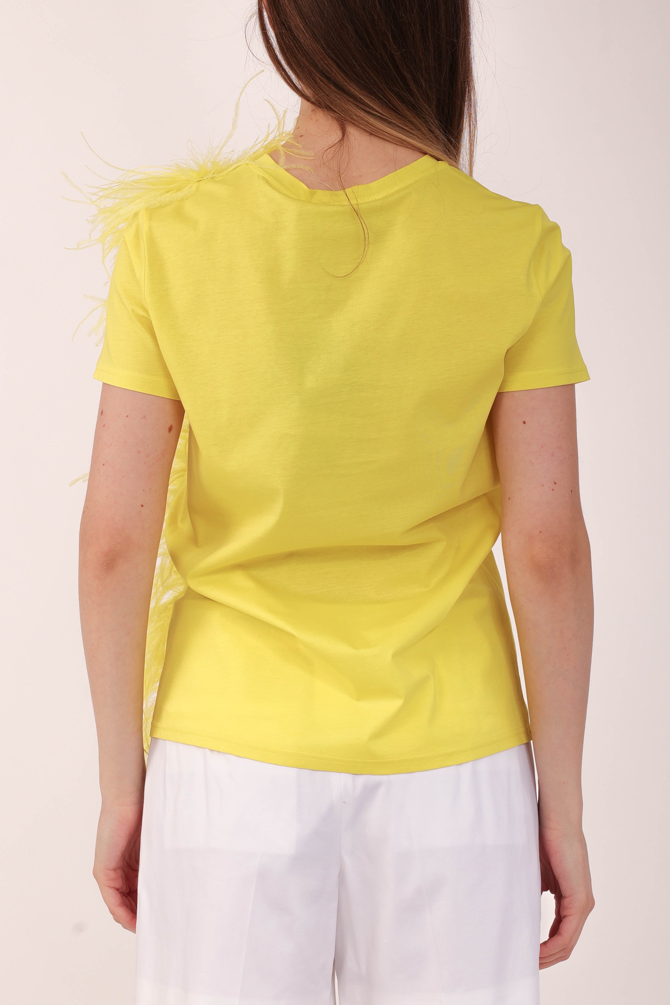 MAX MARA STUDIO t-shirt con piume lappole