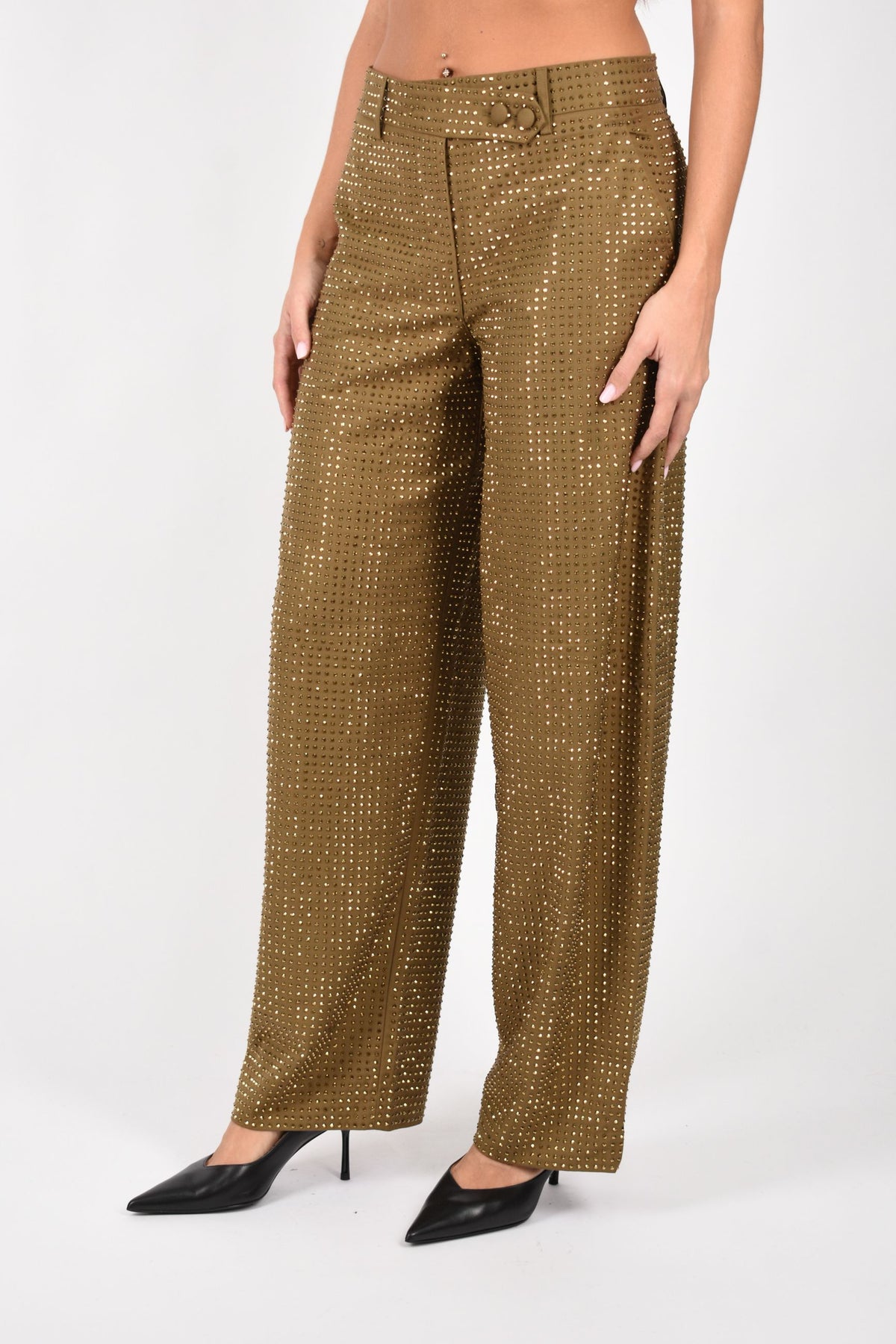 Pantaloni barrel fit con strass 107667A3M0