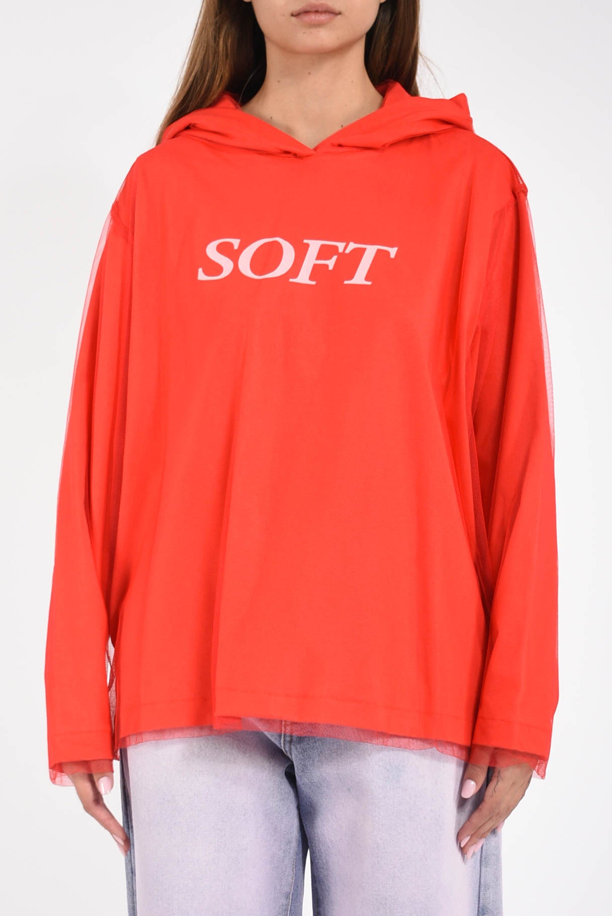 felpa con cappuccio in tulle