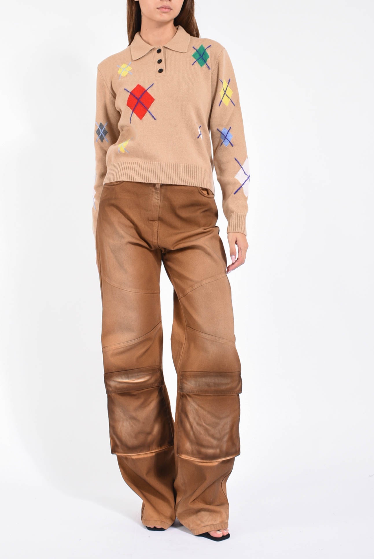 Pantaloni cargo in denim effetto spray