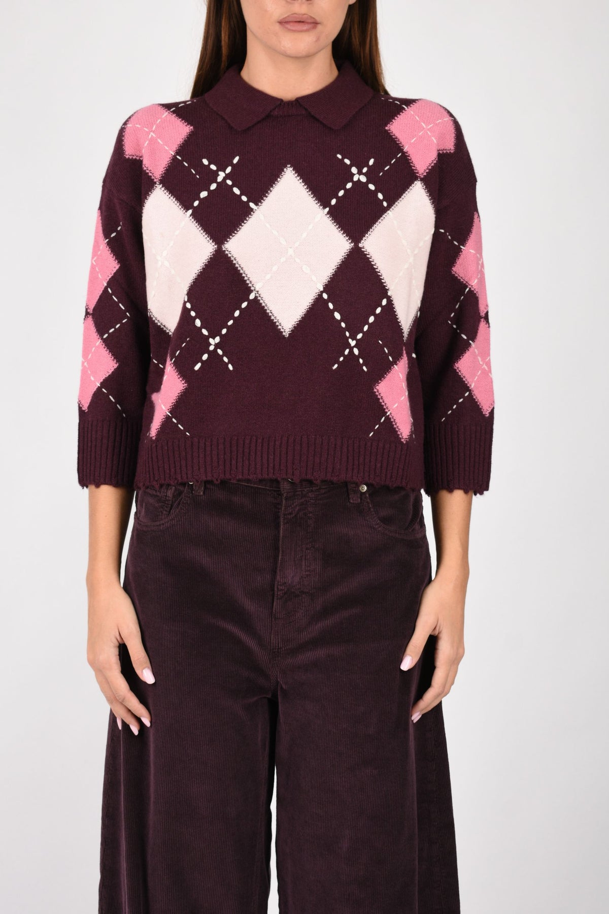 Maglia in lana e cashmere a rombi 107286A3IE