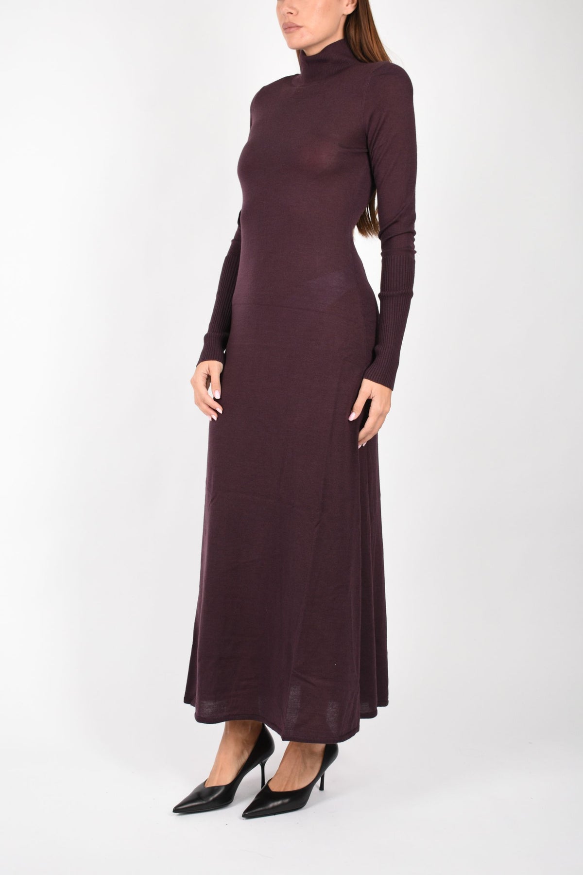 Abito lungo dolcevita in lana merino 107247A3FY