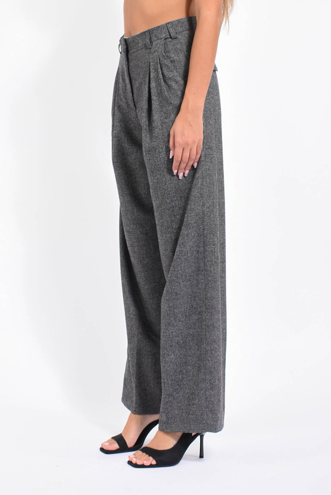 Pantaloni Ampi In Tessuto Tramato