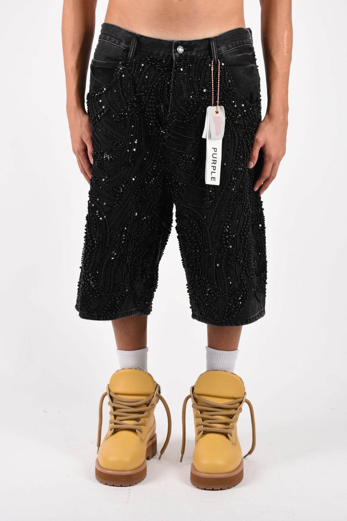 Bermuda in denim Mesh Embellishment