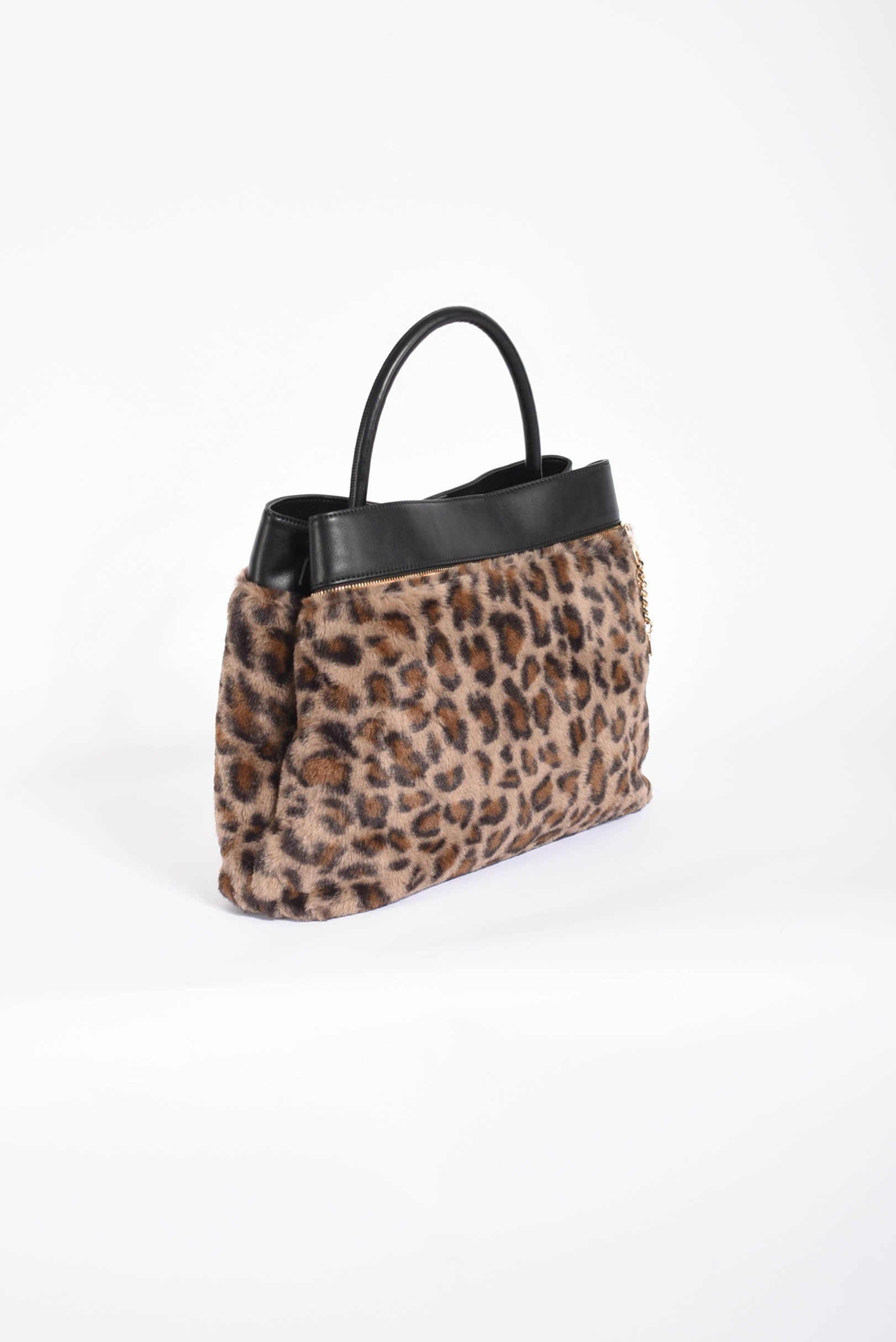 borsa shopper in faux fur con lock Oval T