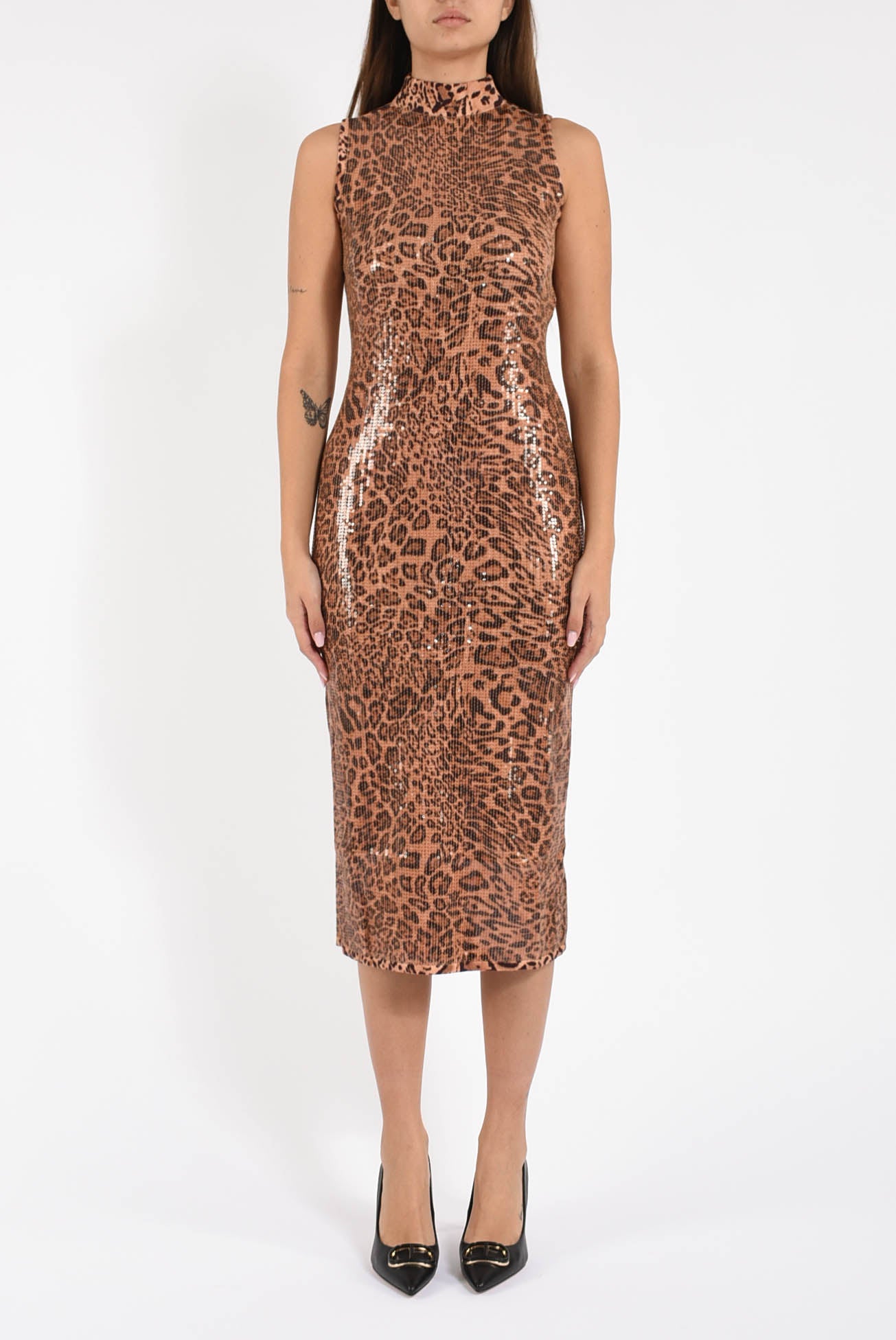 Abito midi in maglia con paillettes