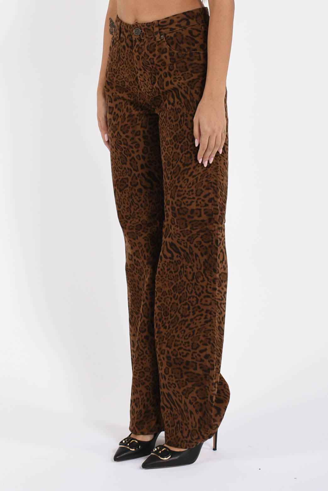 Pantaloni in bull a stampa animalier