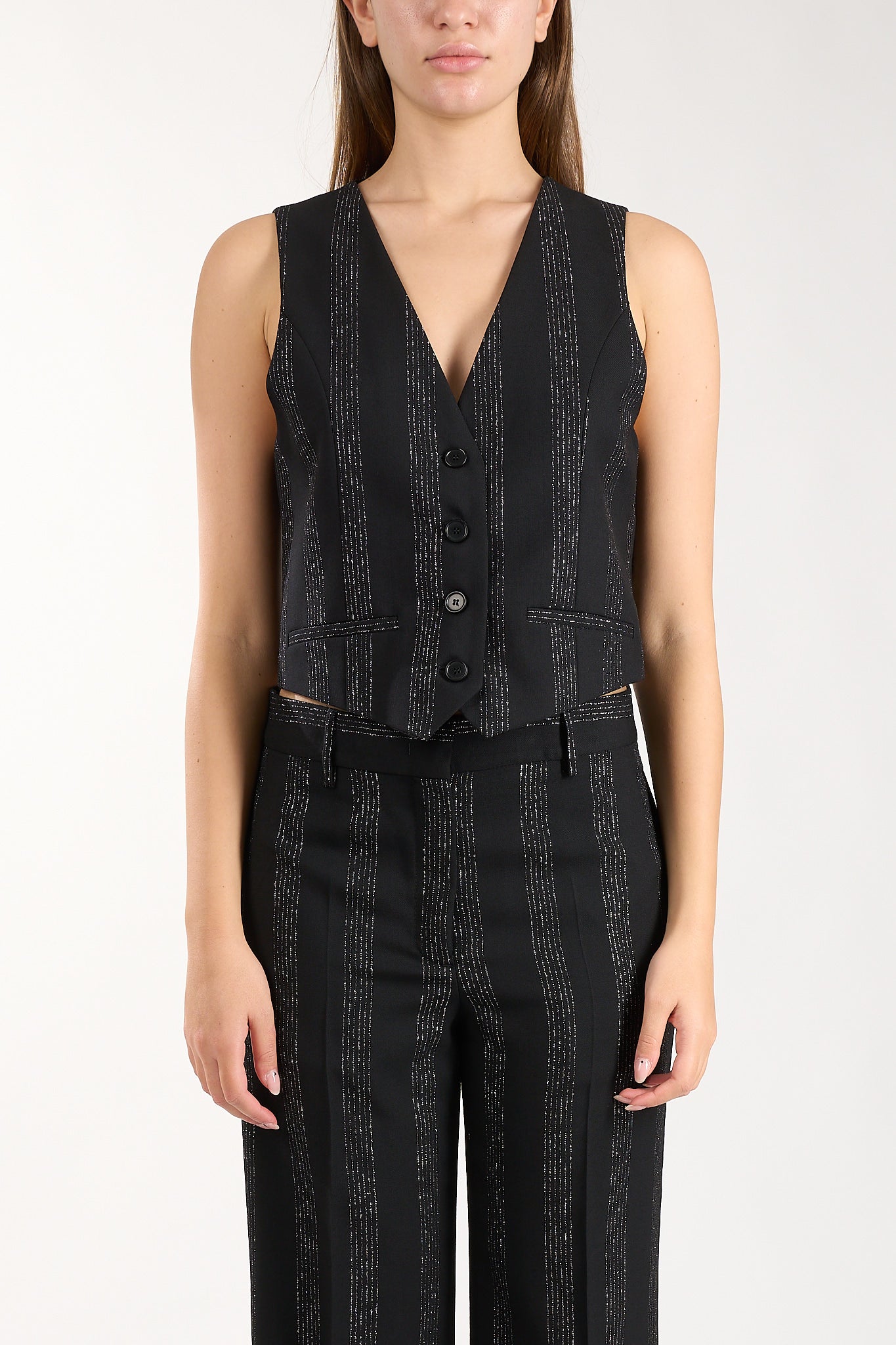 gilet in lana gessata lurex