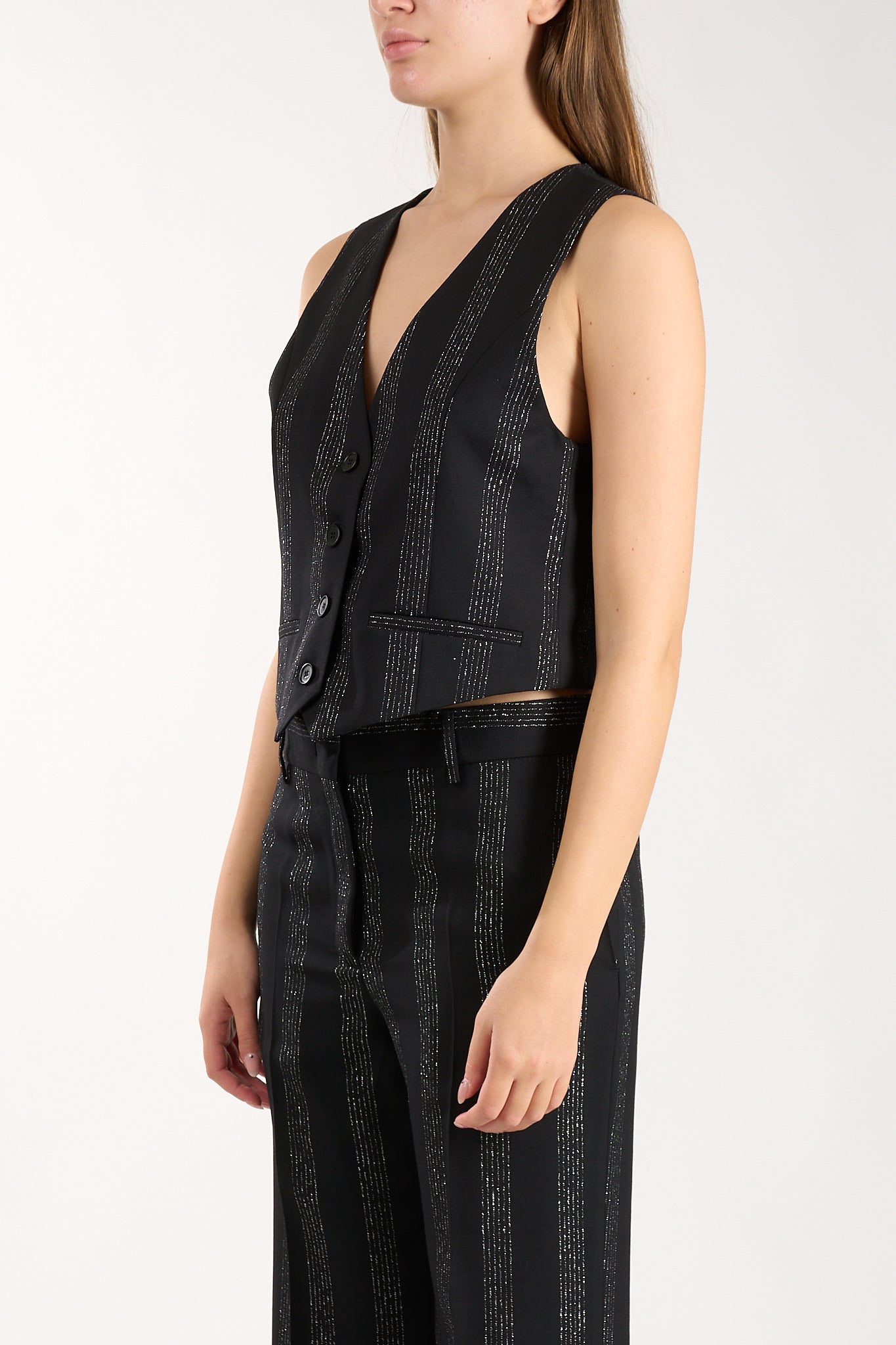 gilet in lana gessata lurex