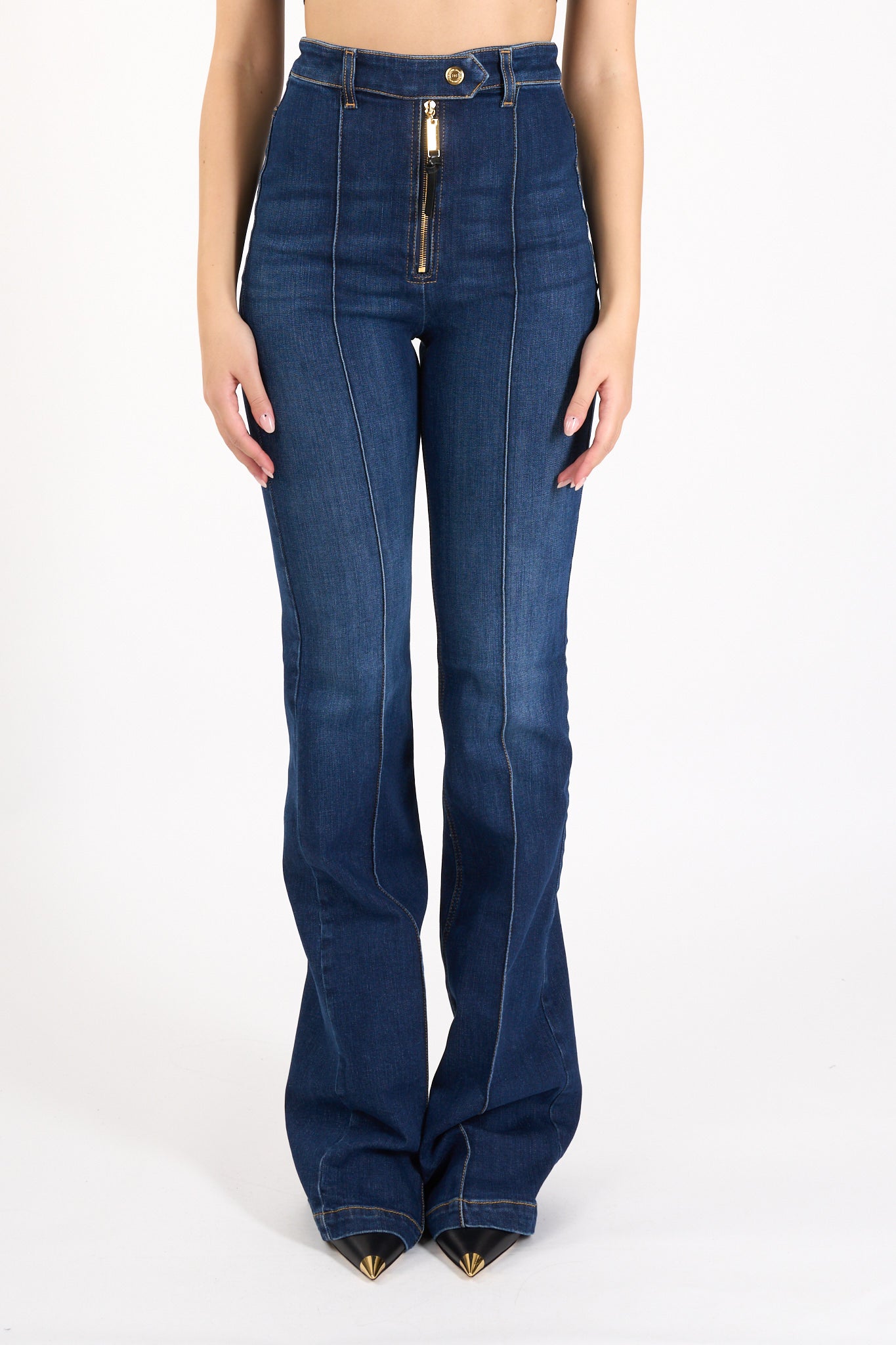 jeans a zampa in cotone stretch con nervature