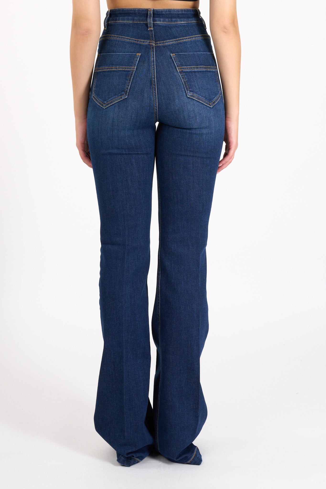 jeans a zampa in cotone stretch con nervature