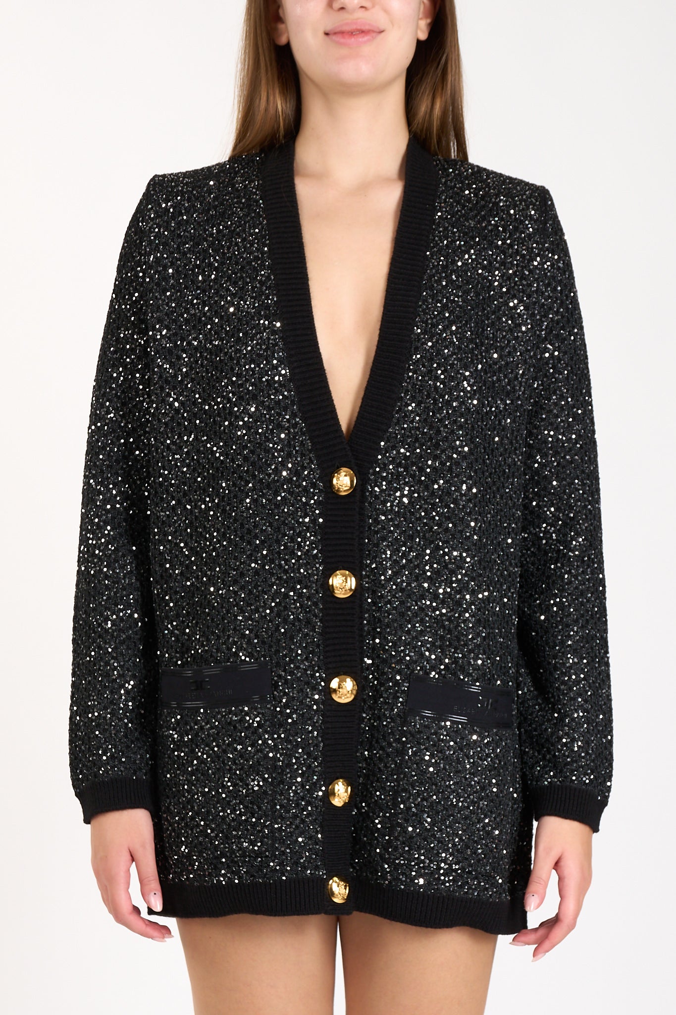 cardigan in lana con filo paillettes