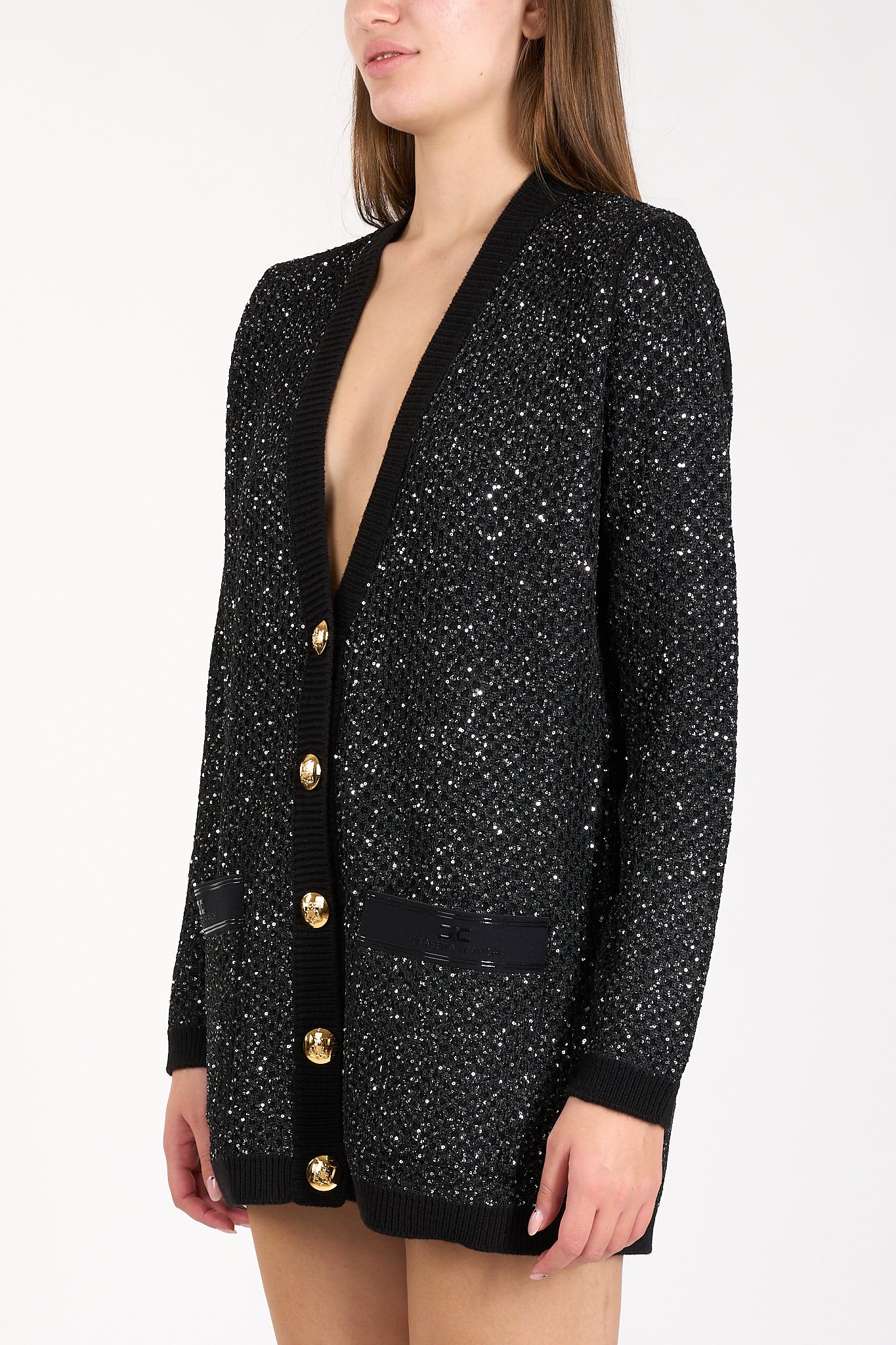 cardigan in lana con filo paillettes