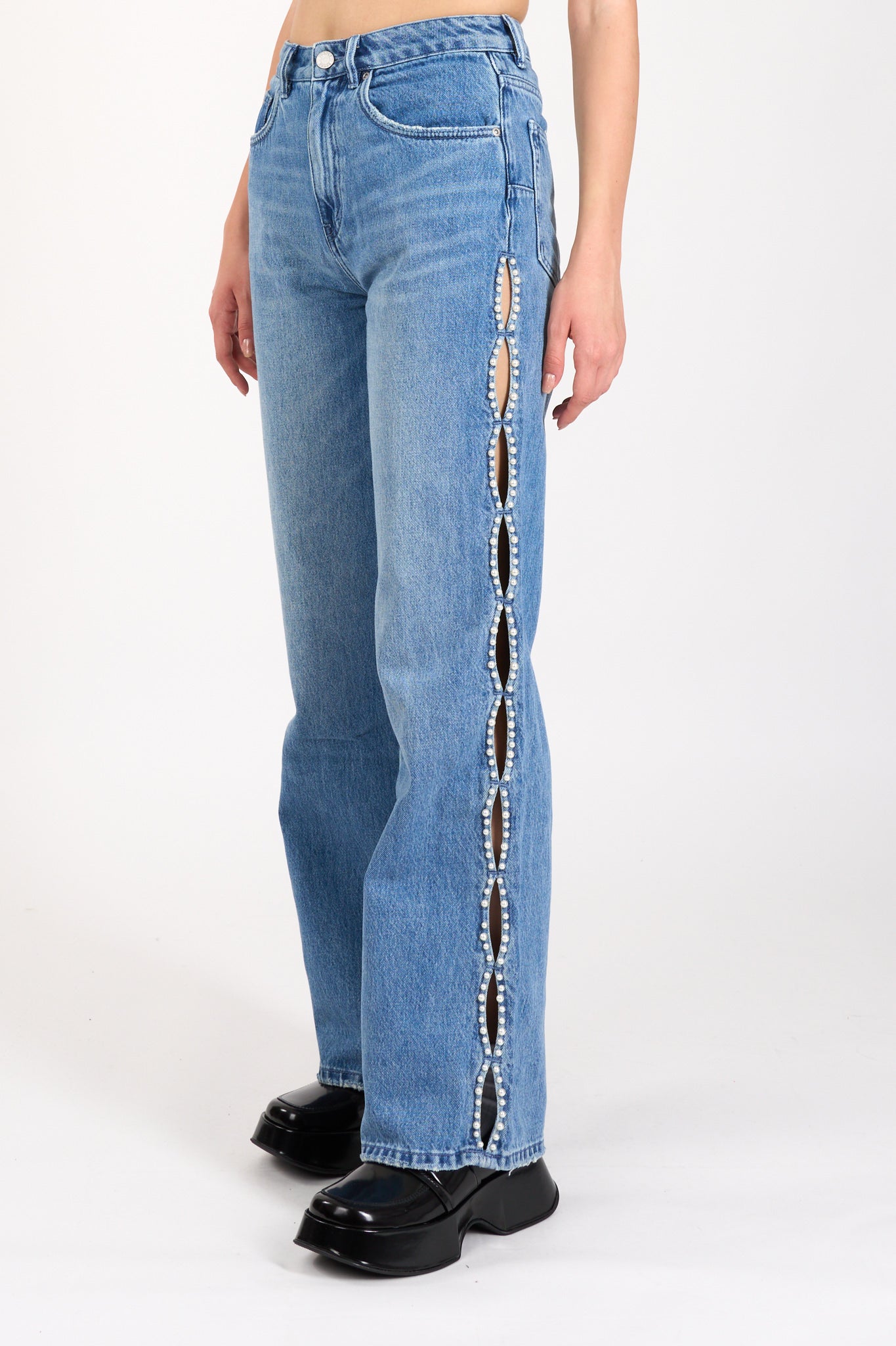 jeans a gamba larga wide side cut out