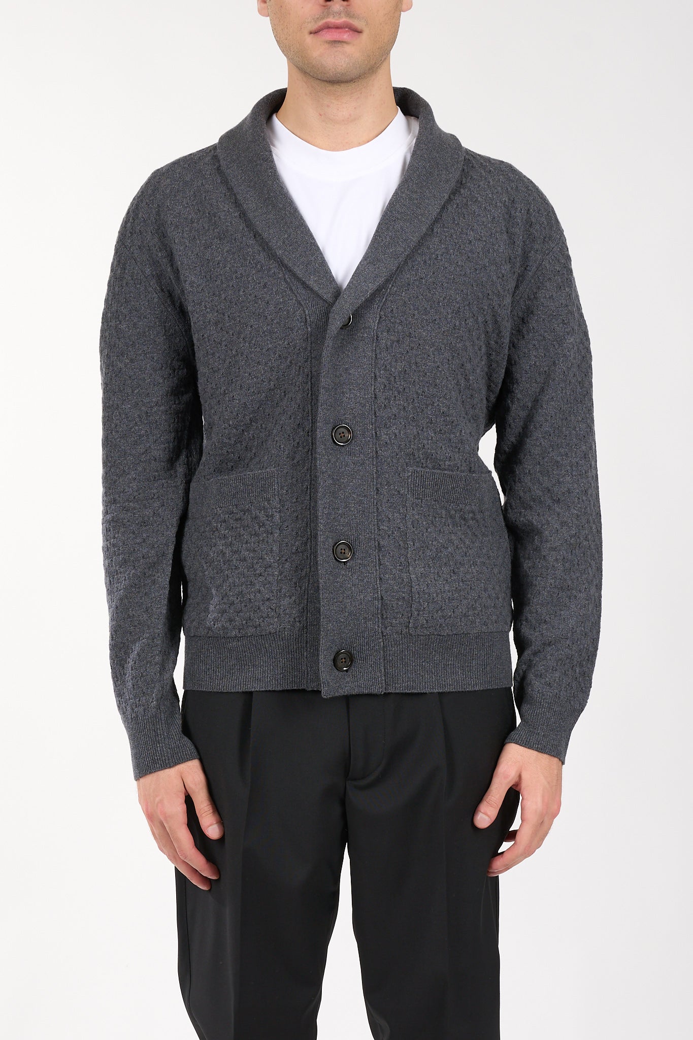 Cardigan jacquard in lana vergine