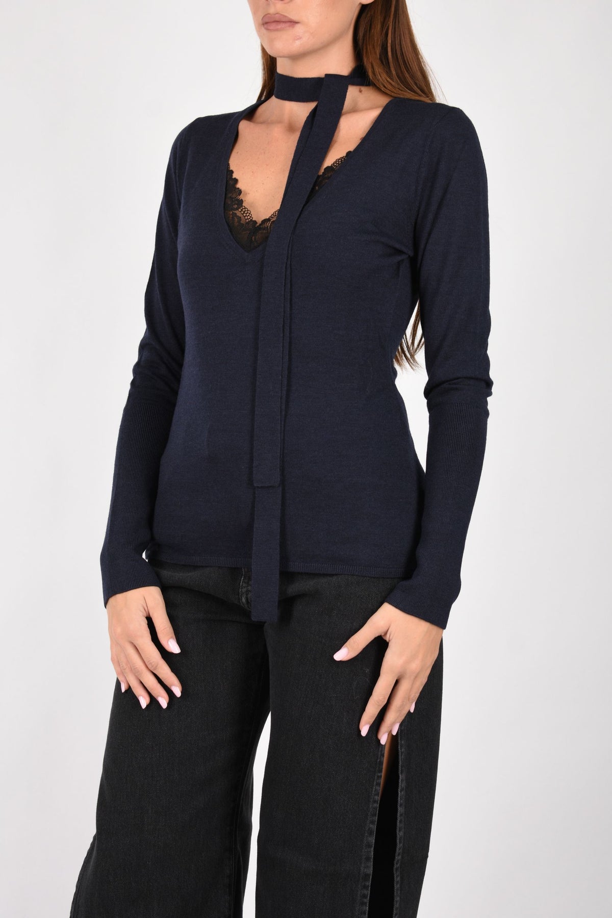Maglia in lana con pizzo e fusciacca 107775A3O1