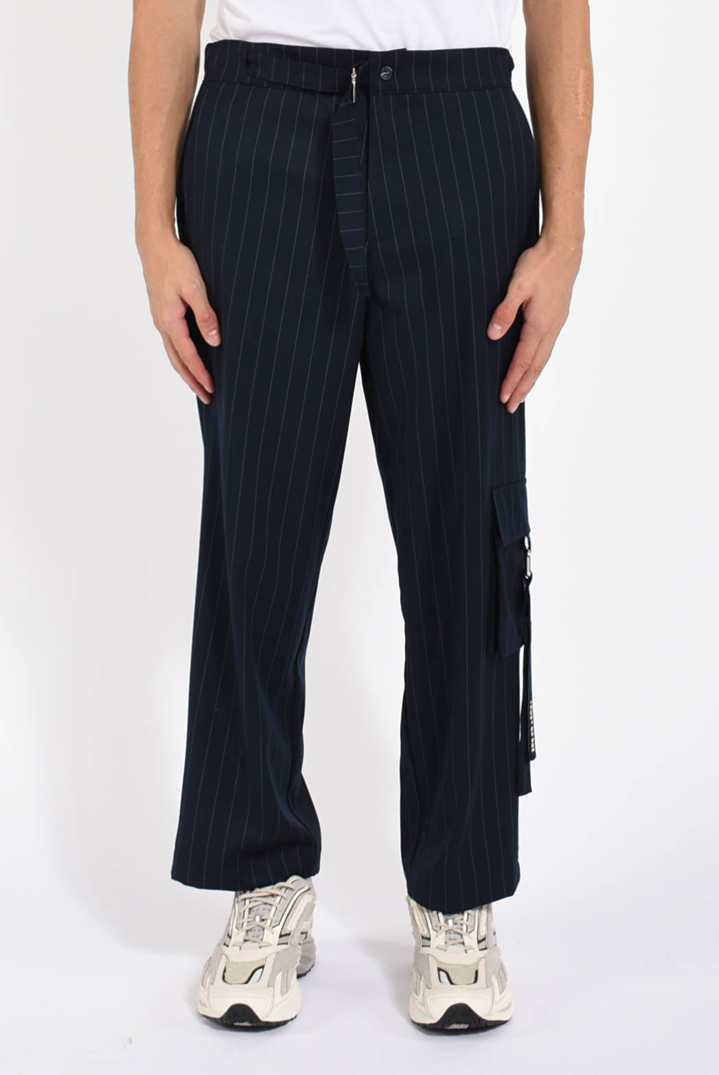 Pantaloni gessati in misto lana